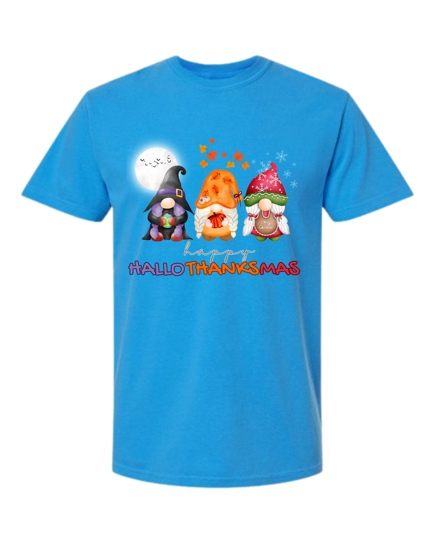Happy HalloThanksMas Gnomes - Comfort Colors - Heavyweight Unisex Tee - Blues