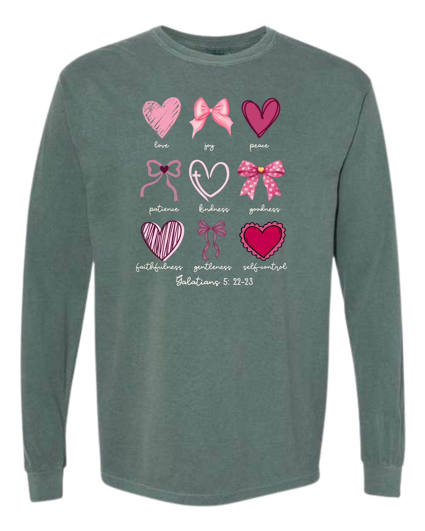 Galatians 5 - Valentines - Comfort Colors - Heavyweight Long Sleeve Tee - Blues & Greens