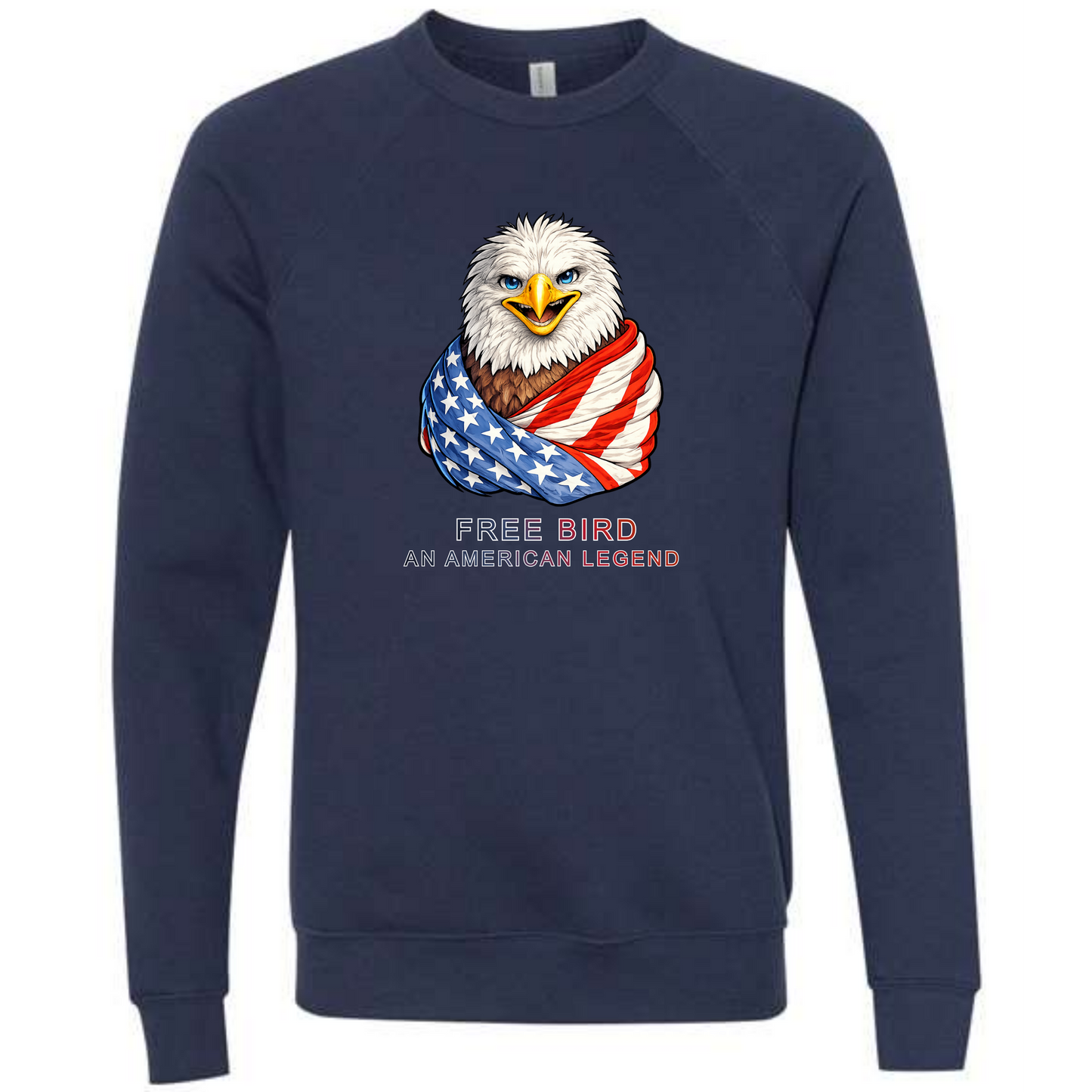 Free Bird An American Legend - Sponge Fleece Raglan Sweatshirt - Blues, Greens, Purple, and Black
