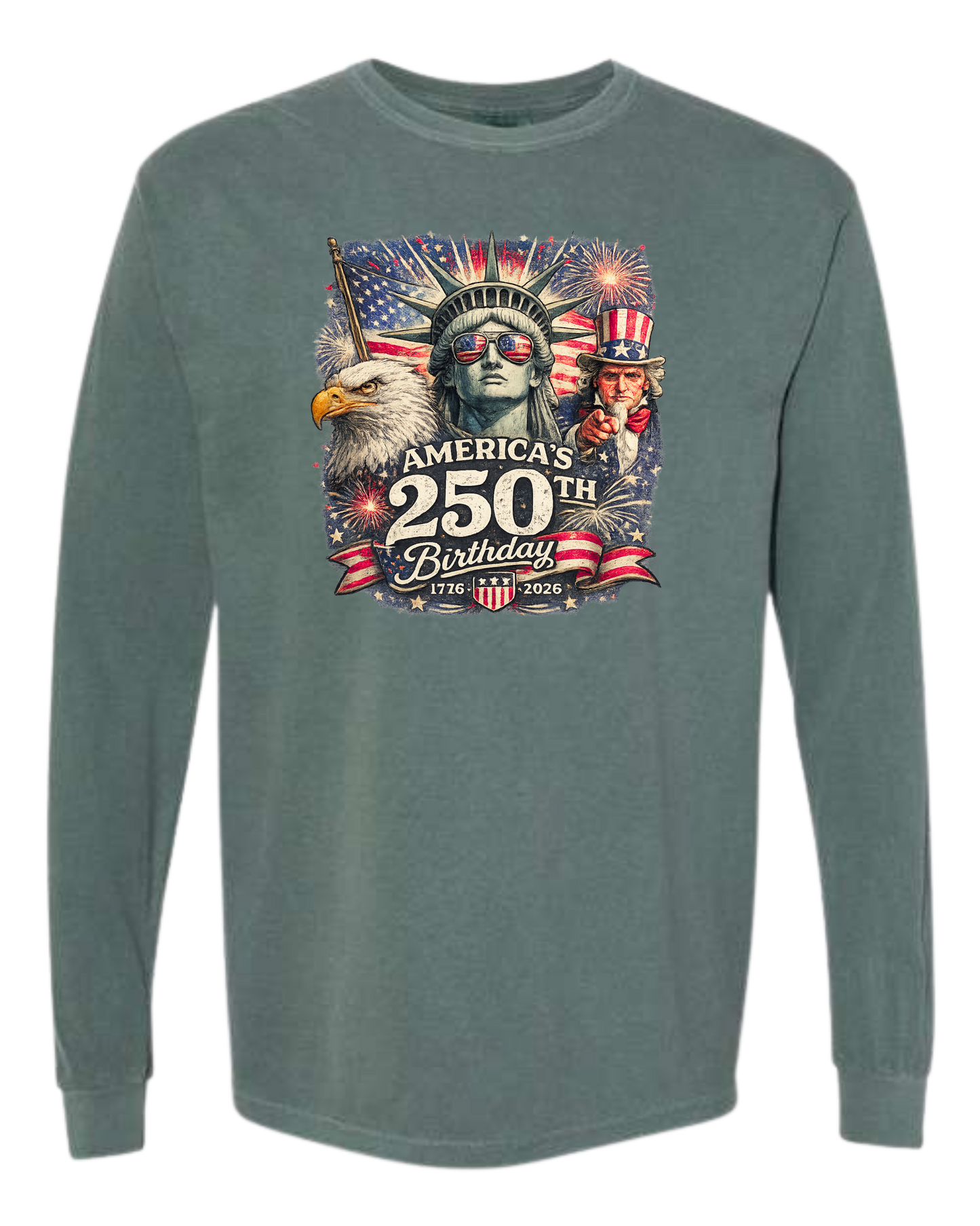 America's 250th Birthday - Comfort Colors - Heavyweight Long Sleeve Tee - Blues & Greens