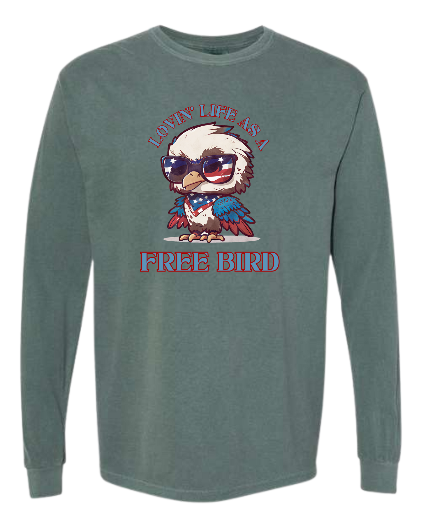 Lovin' Life as a Free Bird - Comfort Colors - Heavyweight Long Sleeve Tee - Blues & Greens