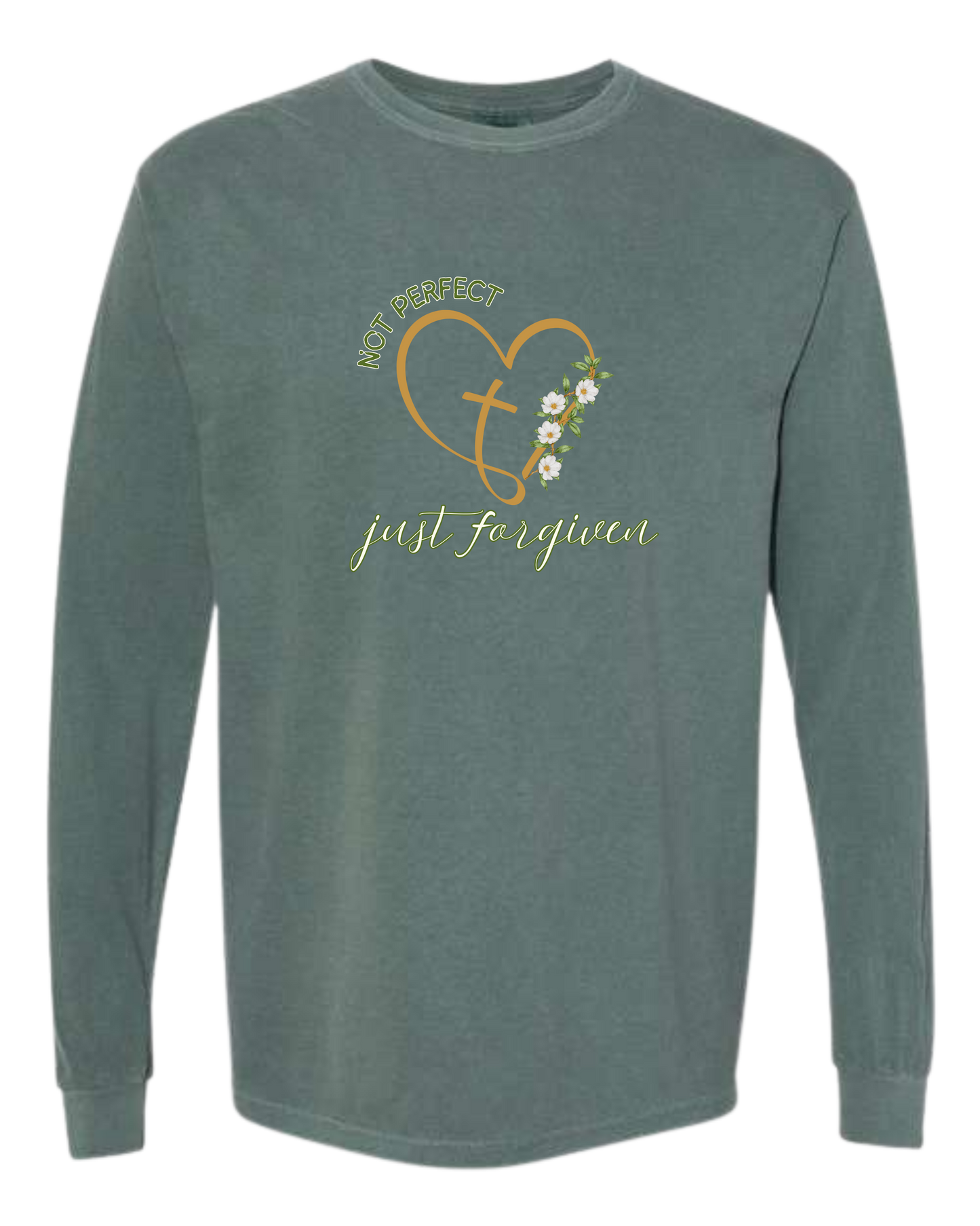 Not Perfect Just Forgiven - Comfort Colors - Heavyweight Long Sleeve Tee - Blues & Greens