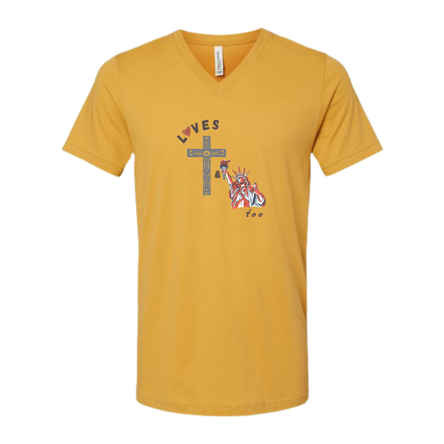 Loves Jesus & America too - Bella+Canvas - Unisex V-Neck - Assorted Colors