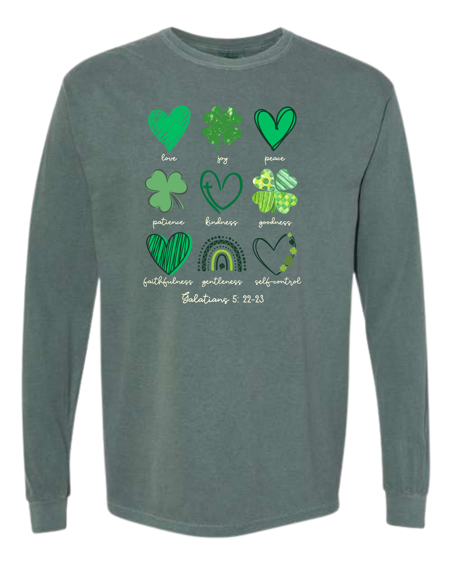 Galatians 5 - St Patrick's Day - Comfort Colors - Heavyweight Long Sleeve Tee - Blues & Greens
