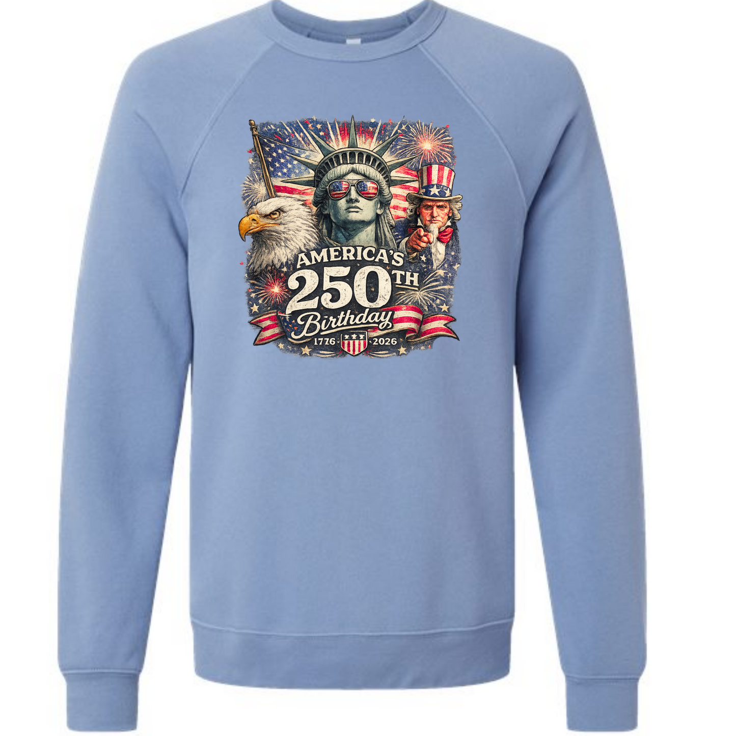 America's 250th Birthday - Sponge Fleece Raglan Sweatshirt - Blues, Greens, Purple, and Black