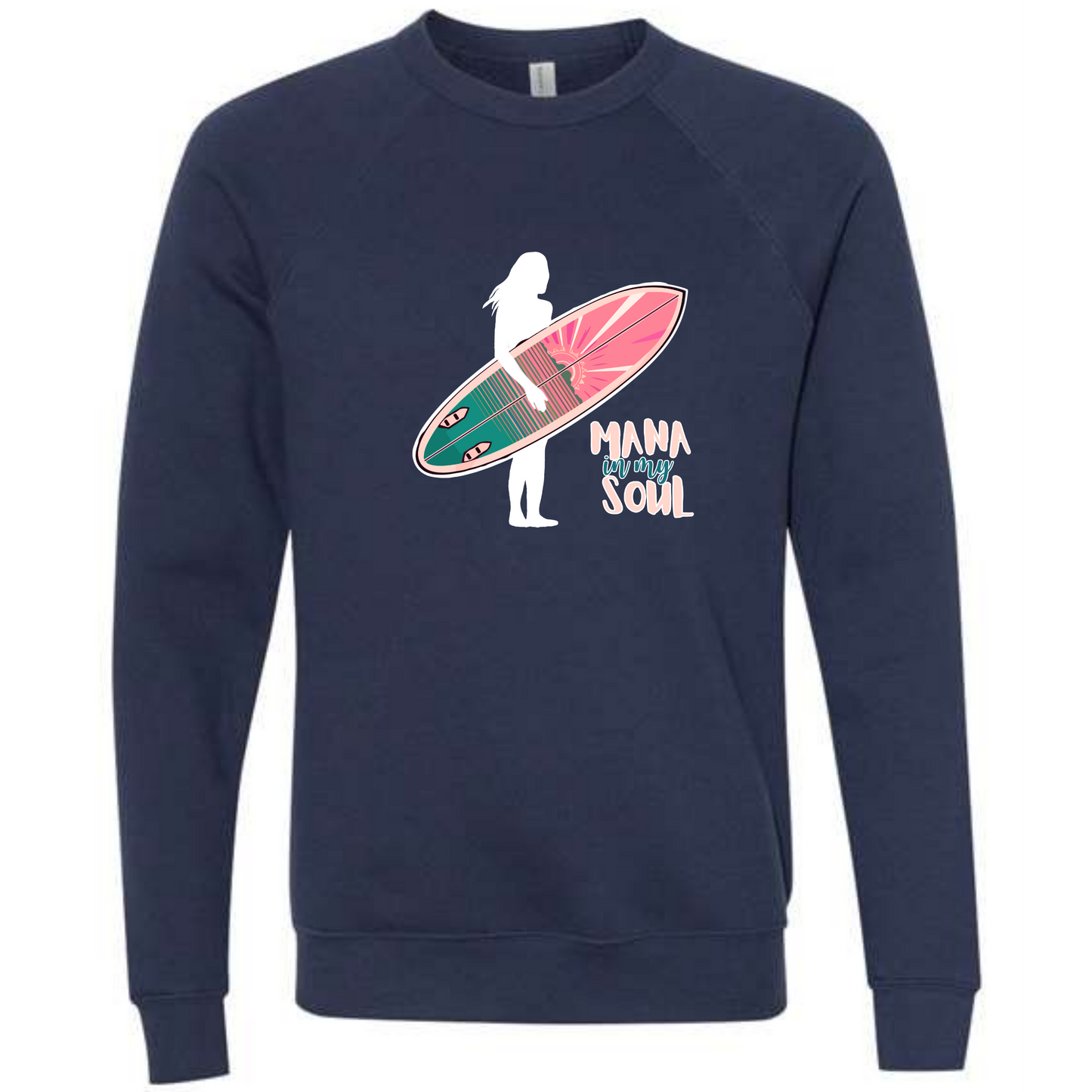 Mana in My Soul - Sponge Fleece Raglan Sweatshirt - Blues, Greens, Purple, and Black