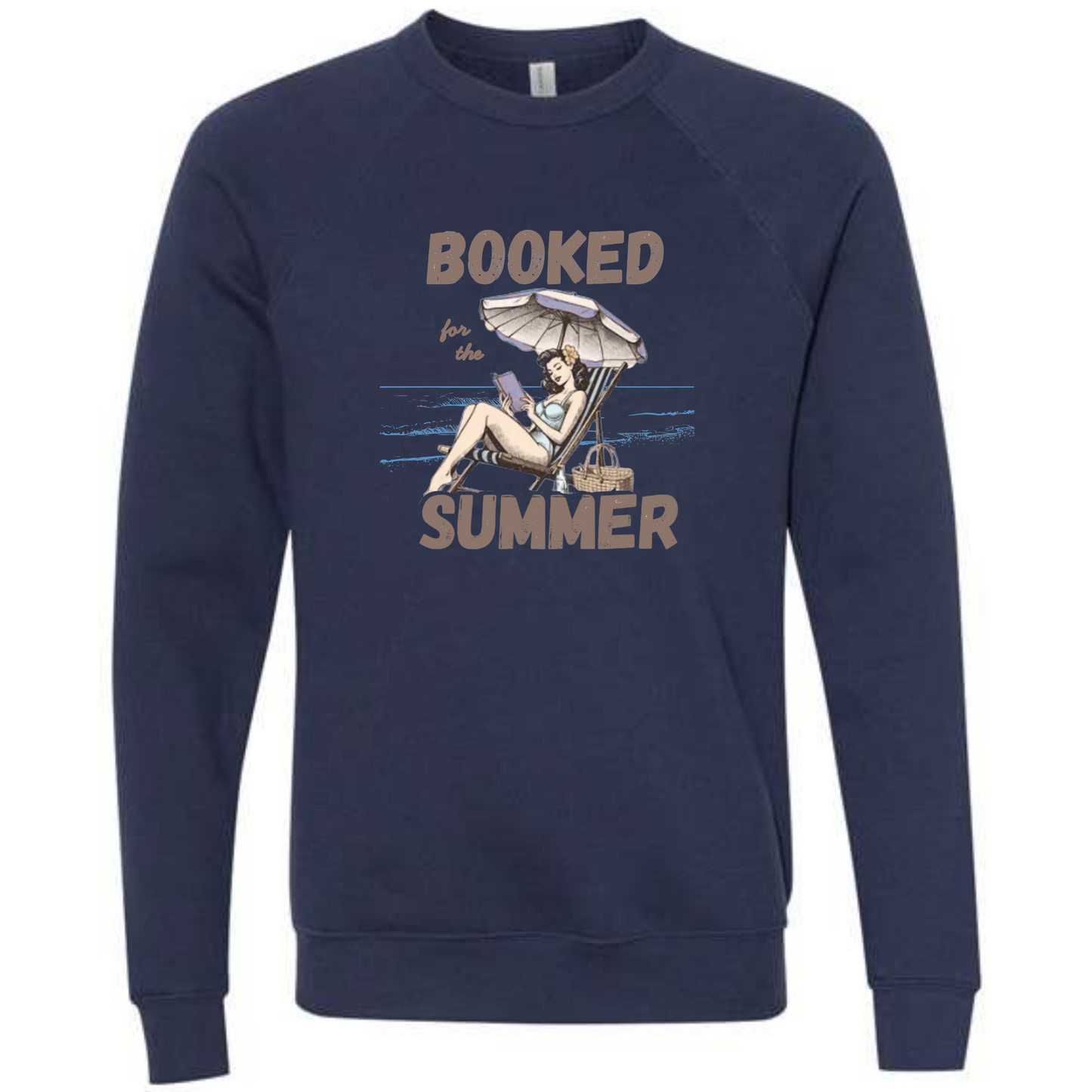 Booked for the Summer - Sponge Fleece Raglan Sweatshirt - Blues, Greens, Purple, and Black