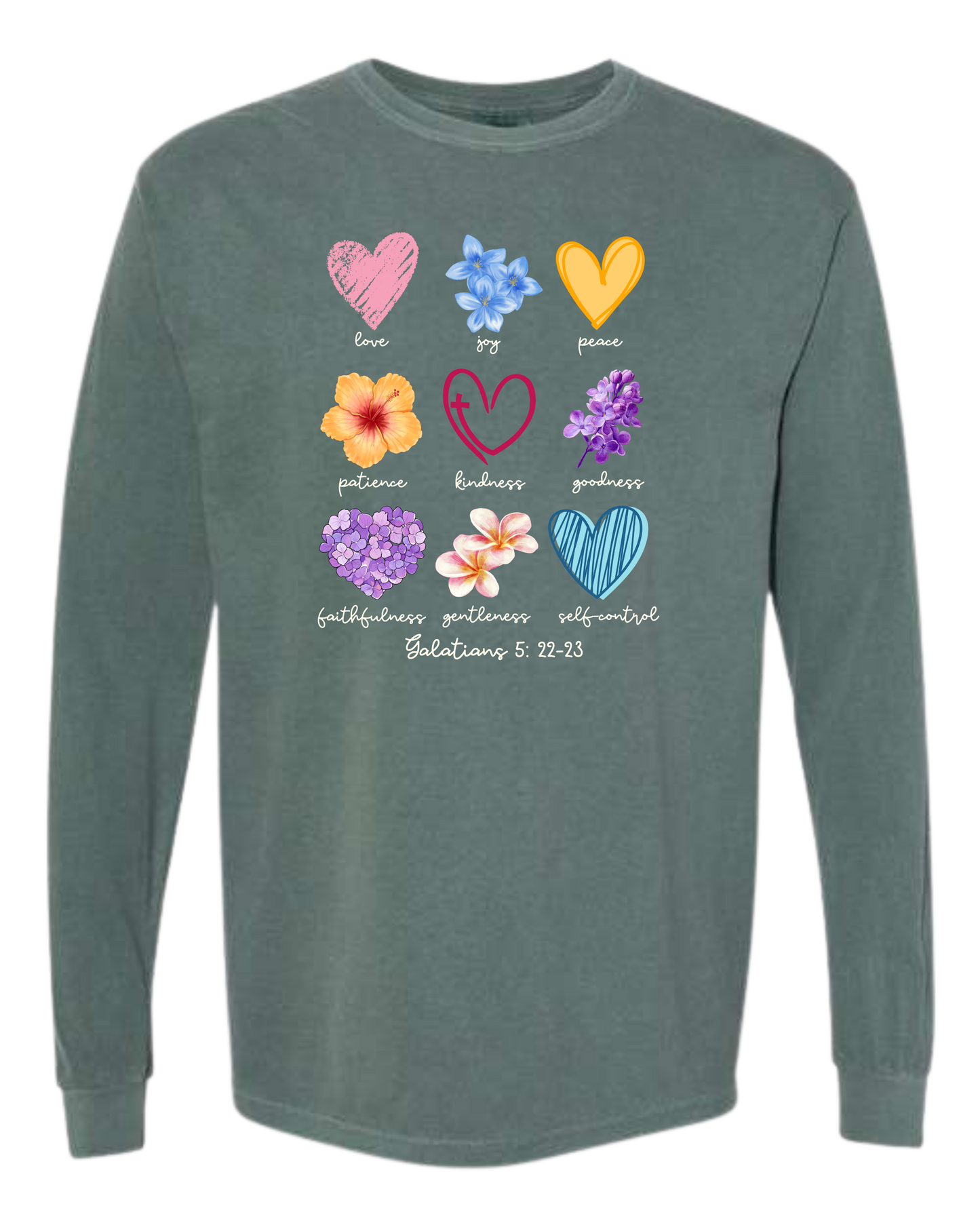 Galatians 5 - Spring - Comfort Colors - Heavyweight Long Sleeve Tee - Blues & Greens