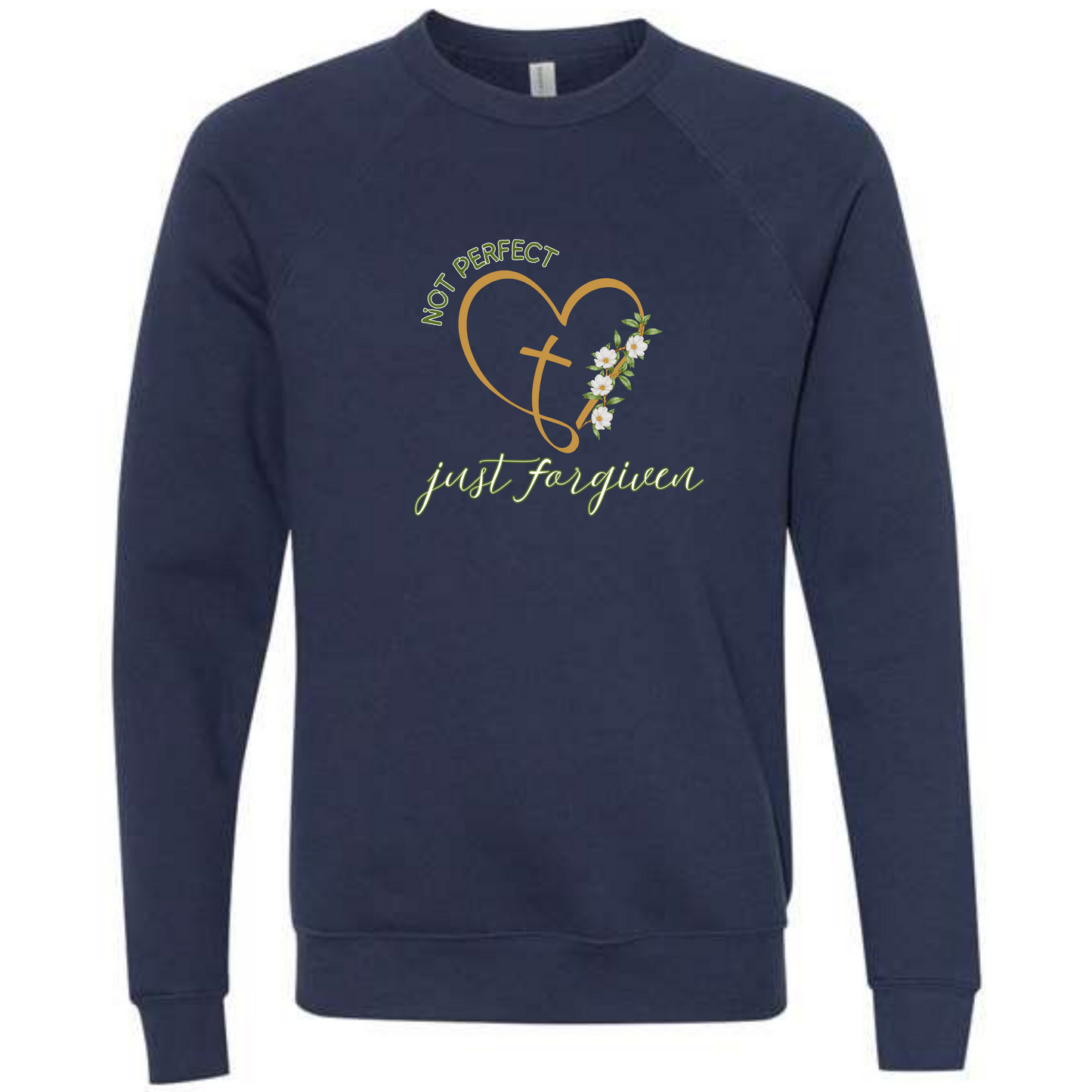 Not Perfect Just Forgiven - Sponge Fleece Raglan Sweatshirt - Blues, Greens, Purple, and Black