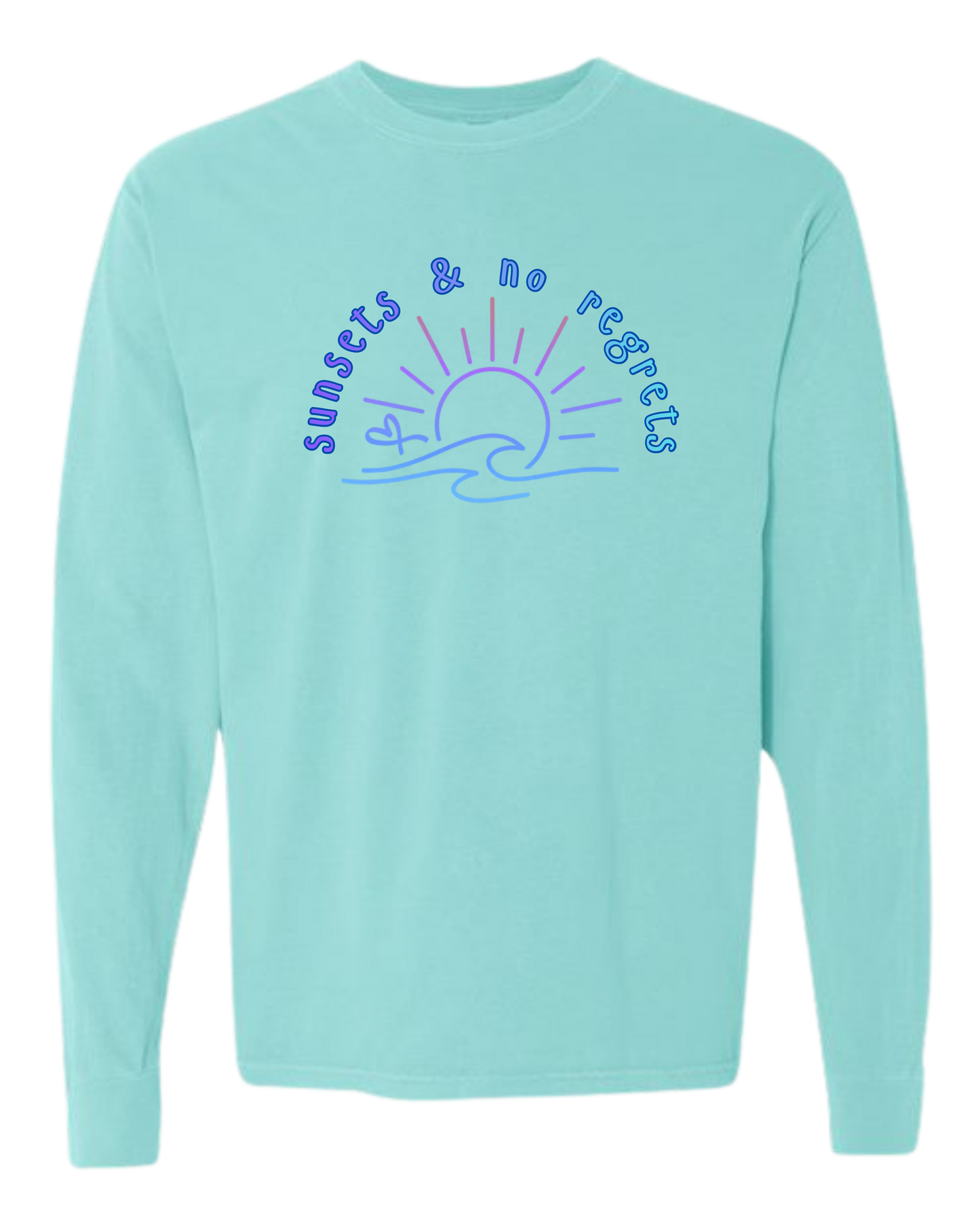 Sunsets & No Regrets - Comfort Colors - Heavyweight Long Sleeve Tee - Blues & Greens