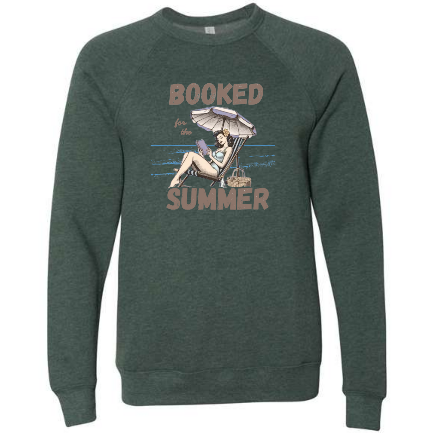 Booked for the Summer - Sponge Fleece Raglan Sweatshirt - Blues, Greens, Purple, and Black