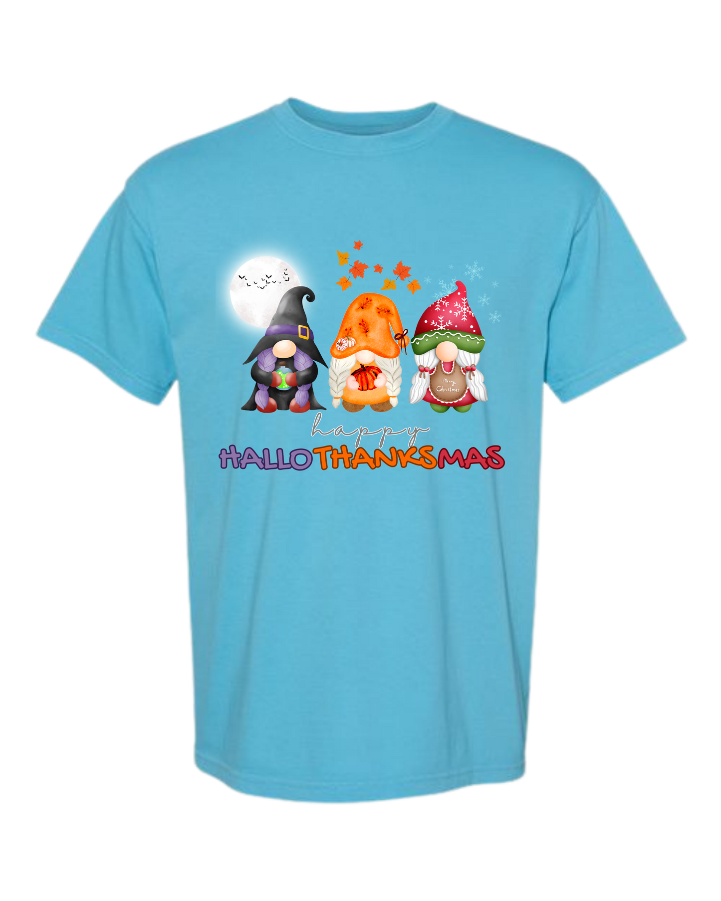Happy HalloThanksMas Gnomes - Comfort Colors - Heavyweight Unisex Tee - Blues