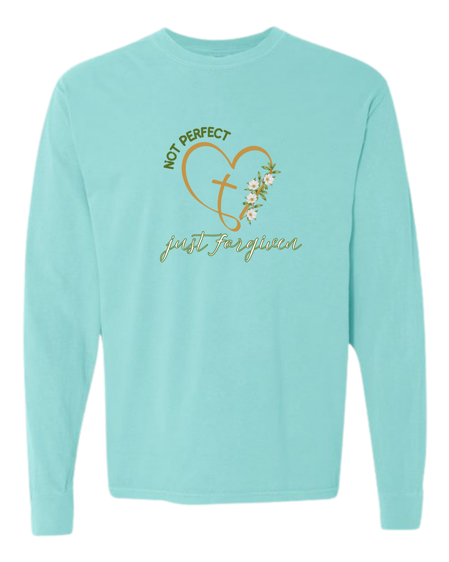 Not Perfect Just Forgiven - Comfort Colors - Heavyweight Long Sleeve Tee - Blues & Greens