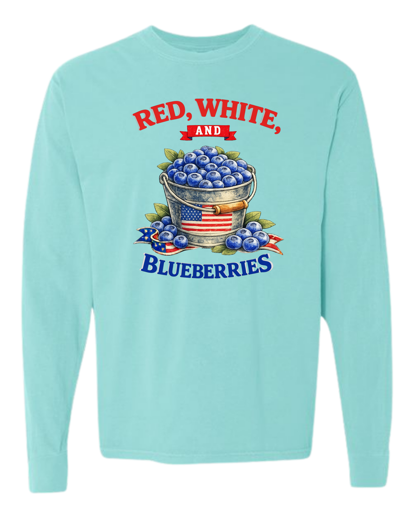 Red, White, And Blueberries - Comfort Colors - Heavyweight Long Sleeve Tee - Blues & Greens