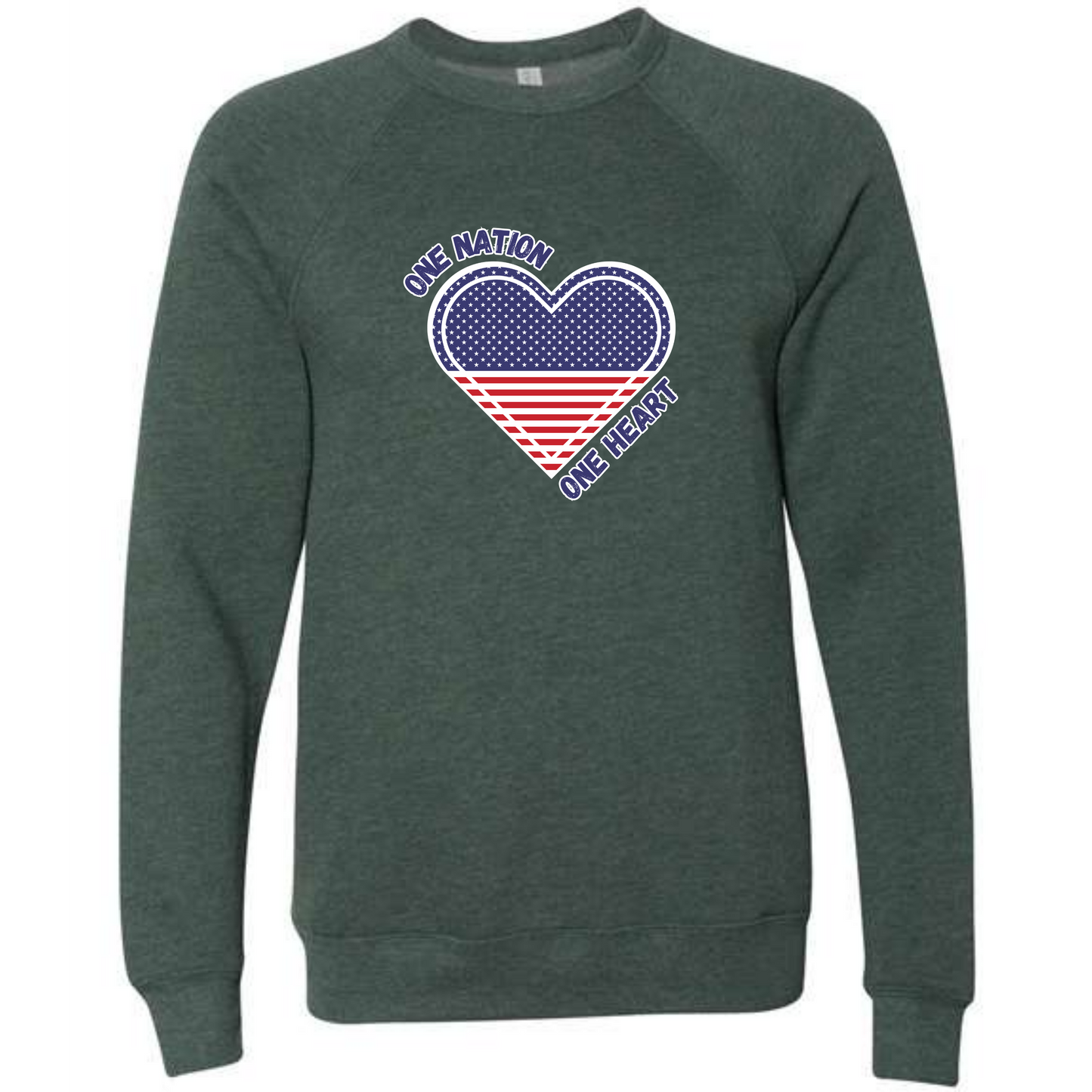 One Nation One Heart - Sponge Fleece Raglan Sweatshirt - Blues, Greens, Purple, and Black