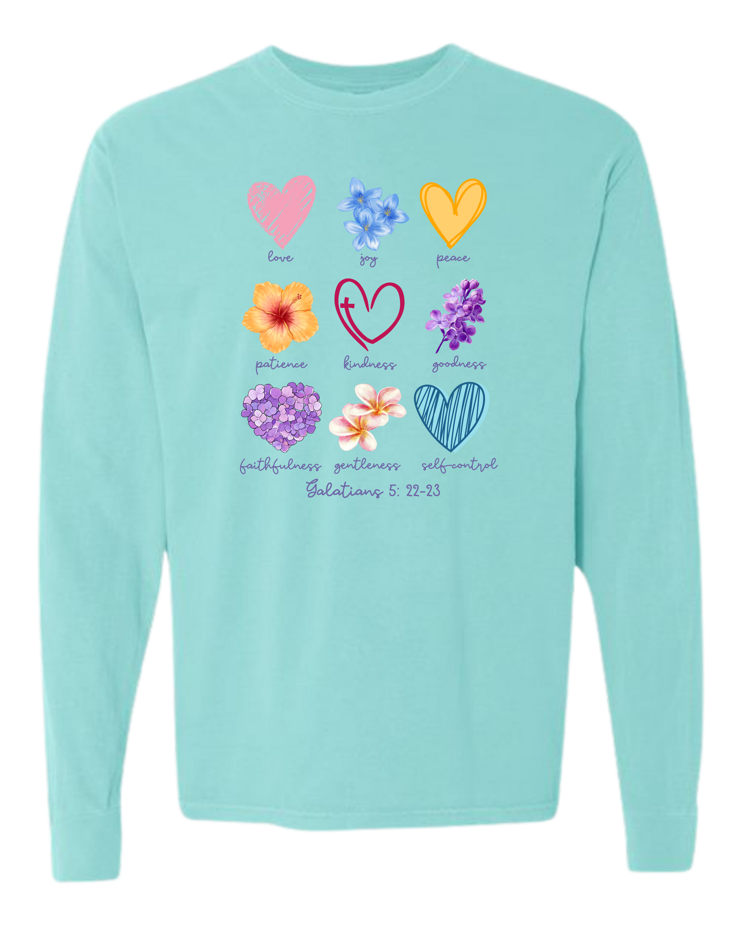 Galatians 5 - Spring - Comfort Colors - Heavyweight Long Sleeve Tee - Blues & Greens