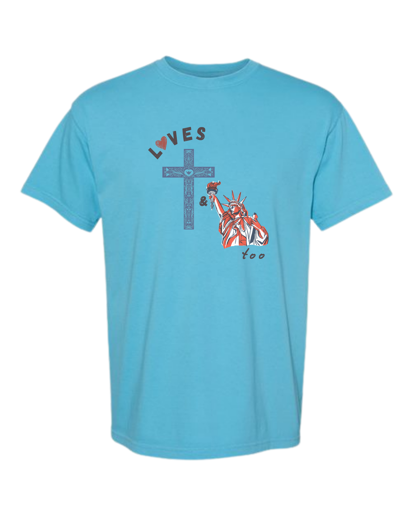 Loves Jesus & America too - Comfort Colors - Heavyweight Unisex Tee - Blues