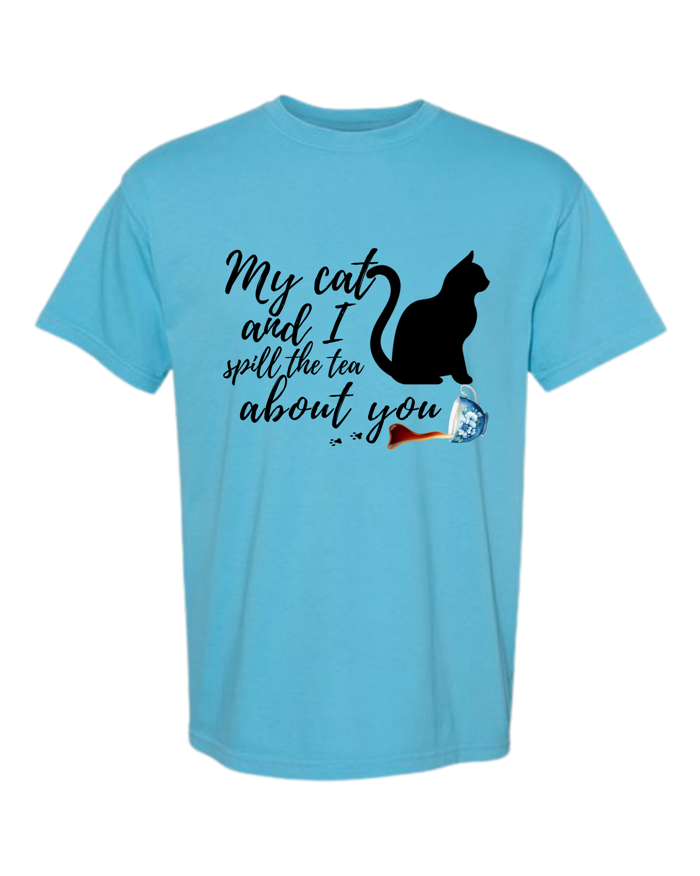 My Cat and I spill the tea about you - Comfort Colors - Heavyweight Unisex Tee - Blues