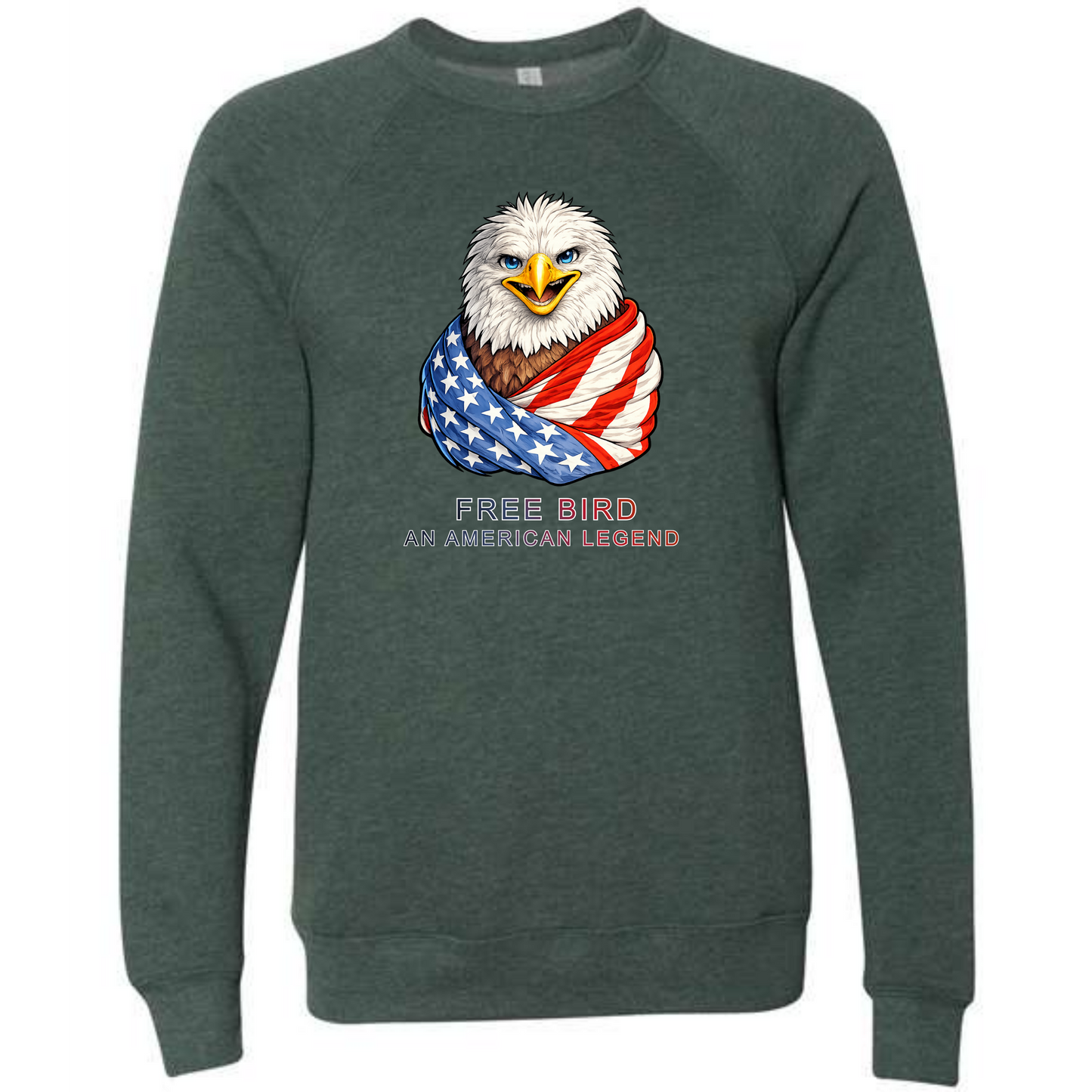 Free Bird An American Legend - Sponge Fleece Raglan Sweatshirt - Blues, Greens, Purple, and Black