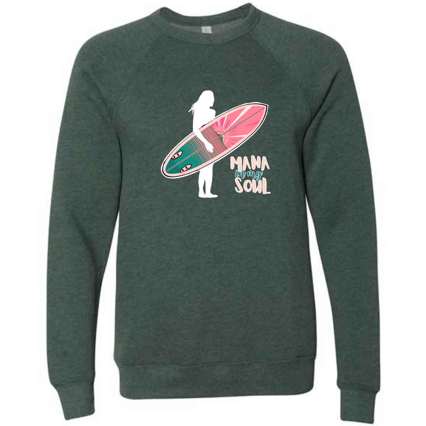 Mana in My Soul - Sponge Fleece Raglan Sweatshirt - Blues, Greens, Purple, and Black