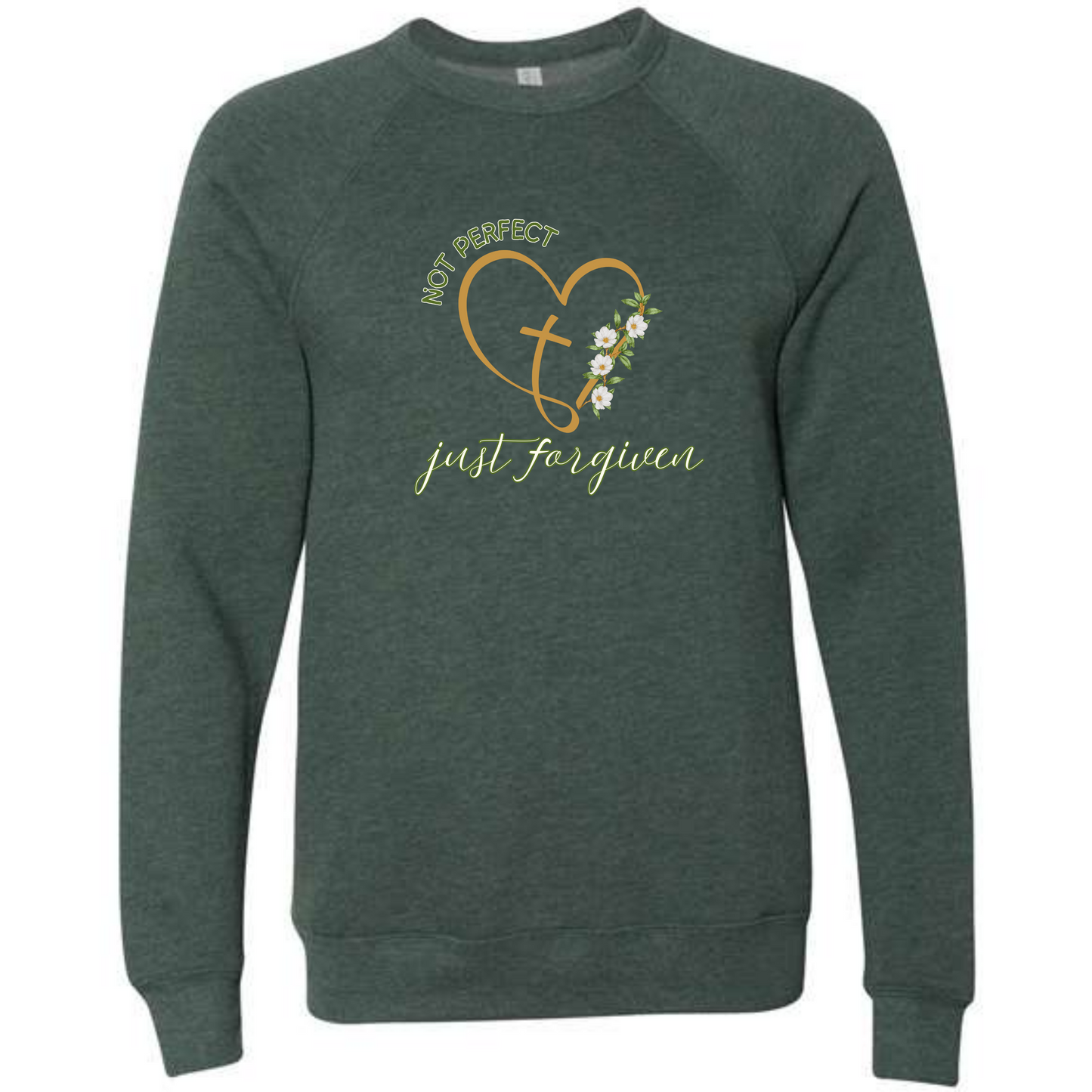 Not Perfect Just Forgiven - Sponge Fleece Raglan Sweatshirt - Blues, Greens, Purple, and Black