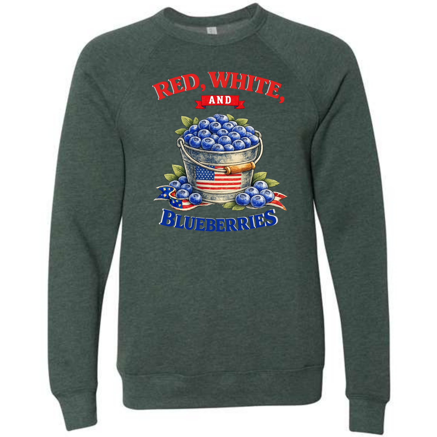 Red, White, And Blueberries - Sponge Fleece Raglan Sweatshirt - Blues, Greens, Purple, and Black