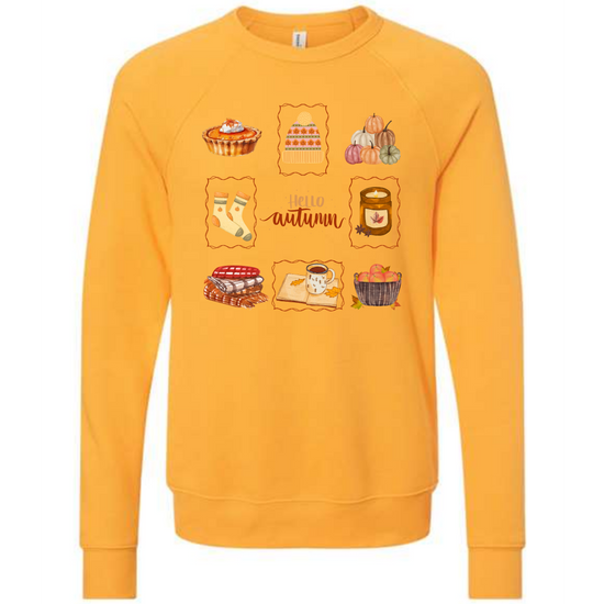 Hello Autumn - Sponge Fleece Raglan Sweatshirt - Assorted Colors