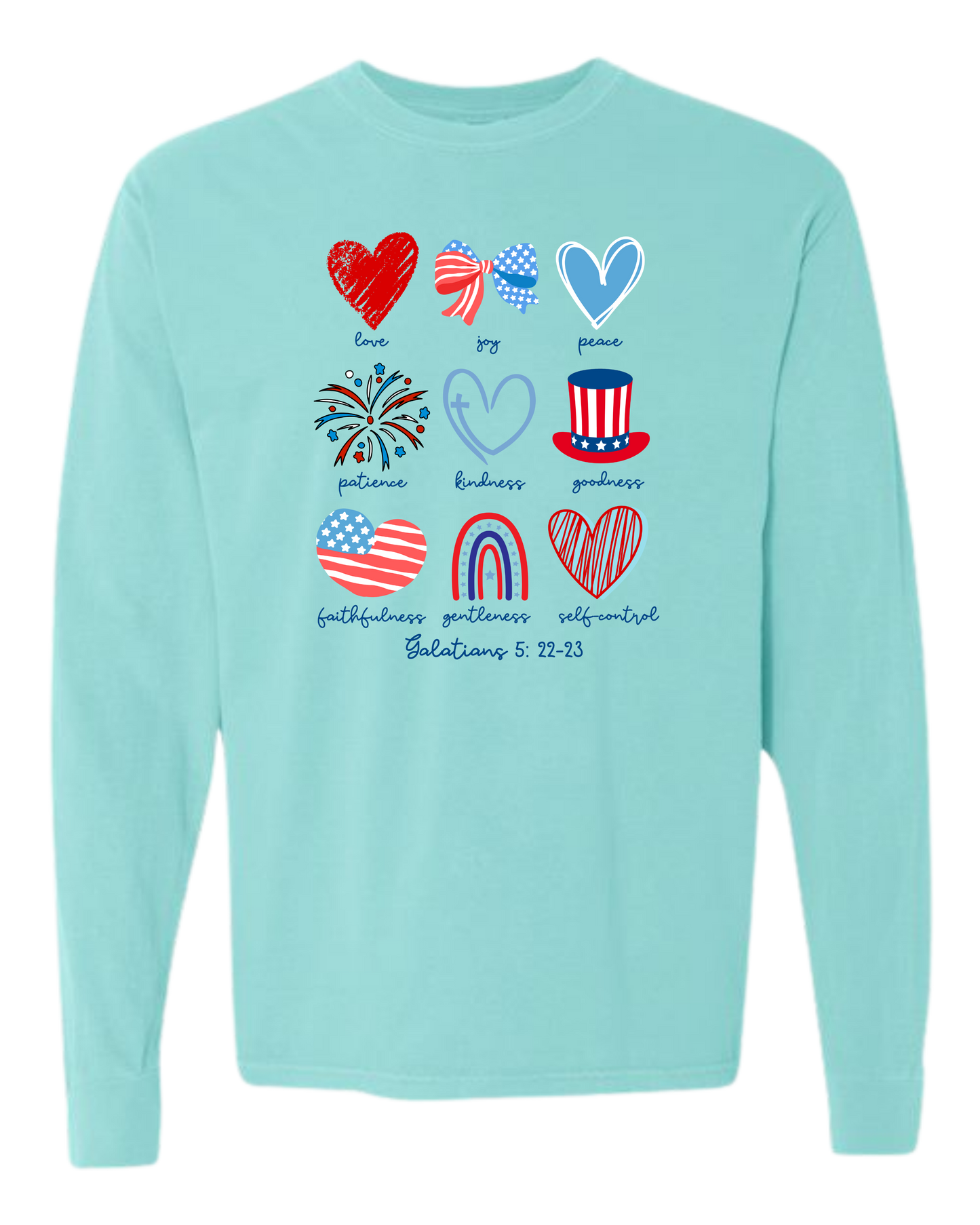 Galatians 5 - Patriotic - Comfort Colors - Heavyweight Long Sleeve Tee - Blues & Greens