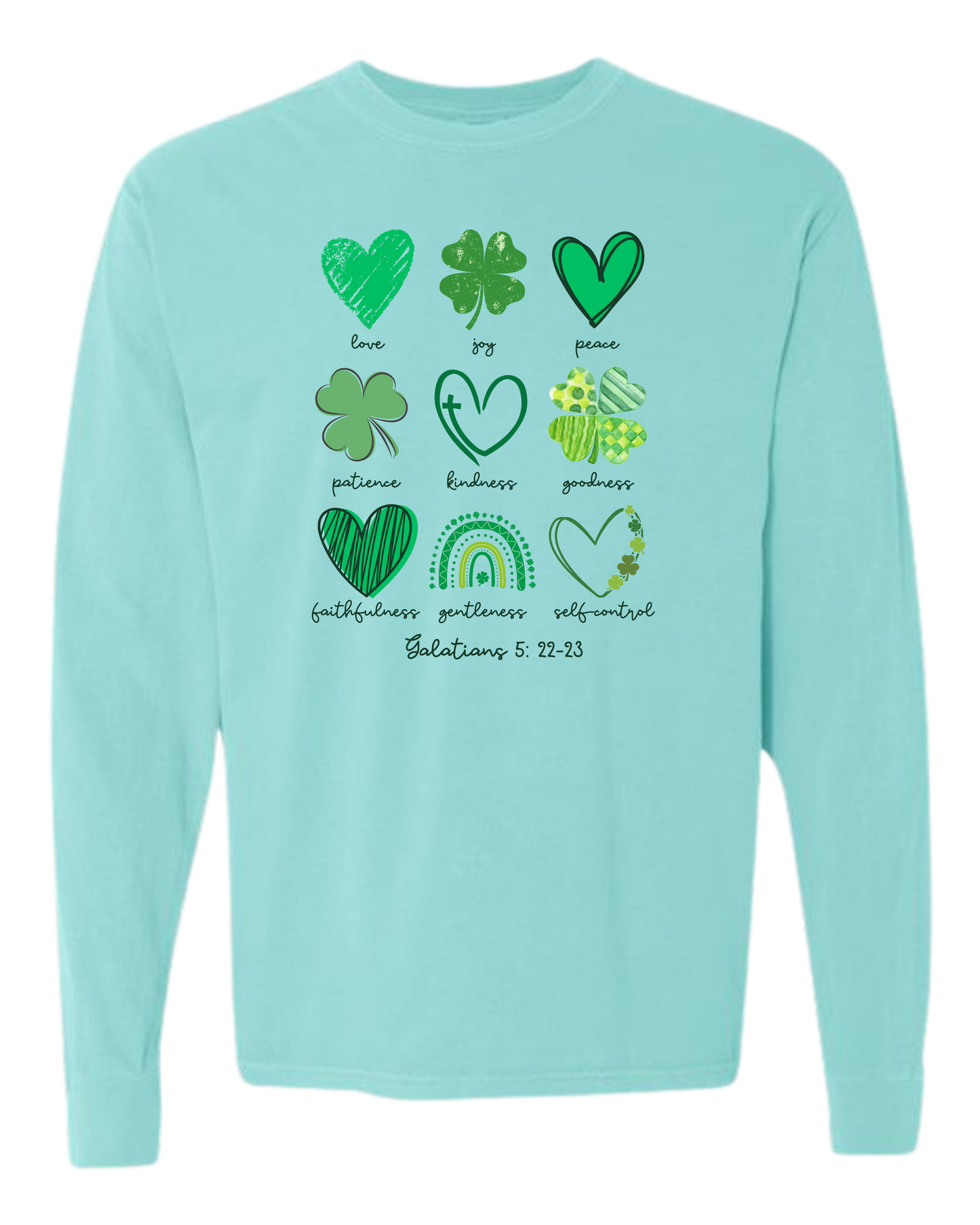 Galatians 5 - St Patrick's Day - Comfort Colors - Heavyweight Long Sleeve Tee - Blues & Greens