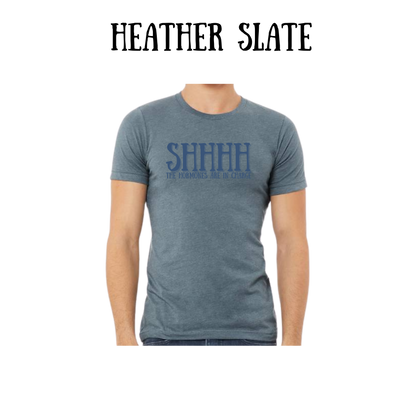 shhhh the hormones are in charge - unisex tee - blues