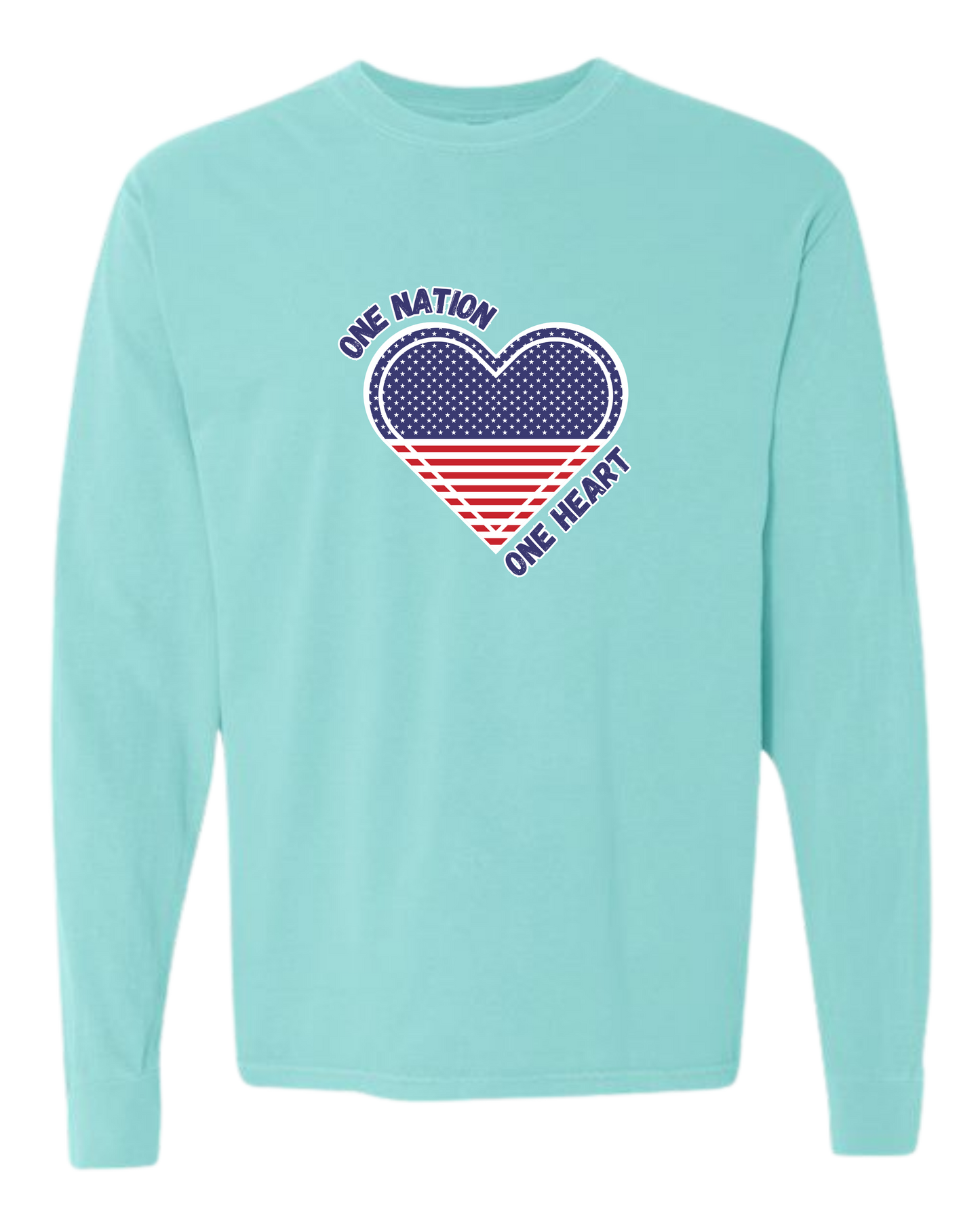 One Nation One Heart - Comfort Colors - Heavyweight Long Sleeve Tee - Blues & Greens