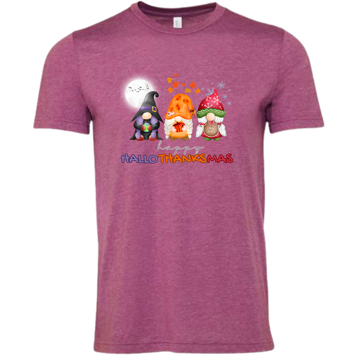 Happy HalloThanksMas Gnomes - Unisex Tee - Purples