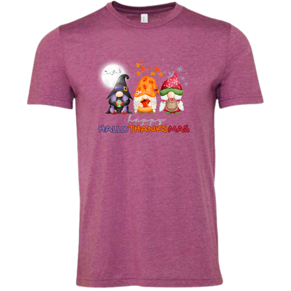 Happy HalloThanksMas Gnomes - Unisex Tee - Purples