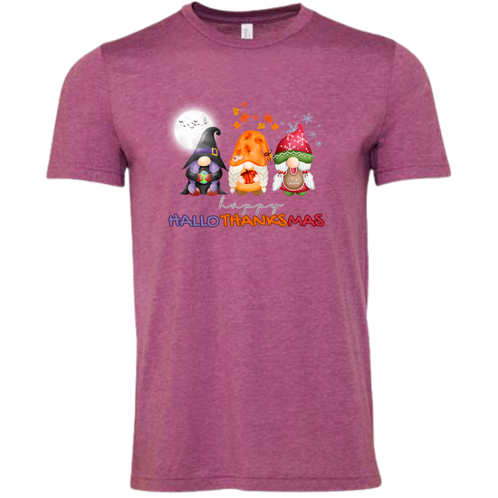 Happy HalloThanksMas Gnomes - Unisex Tee - Purples