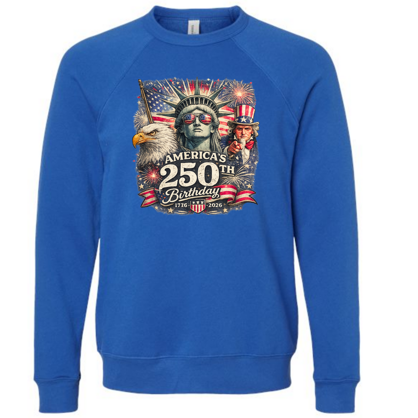 America's 250th Birthday - Sponge Fleece Raglan Sweatshirt - Blues, Greens, Purple, and Black