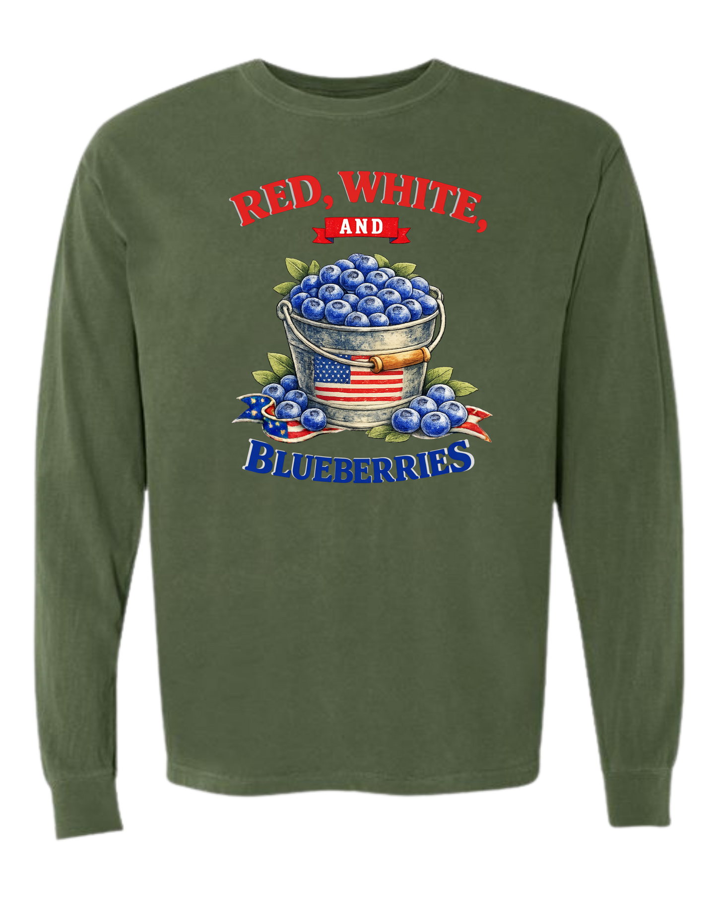 Red, White, And Blueberries - Comfort Colors - Heavyweight Long Sleeve Tee - Blues & Greens