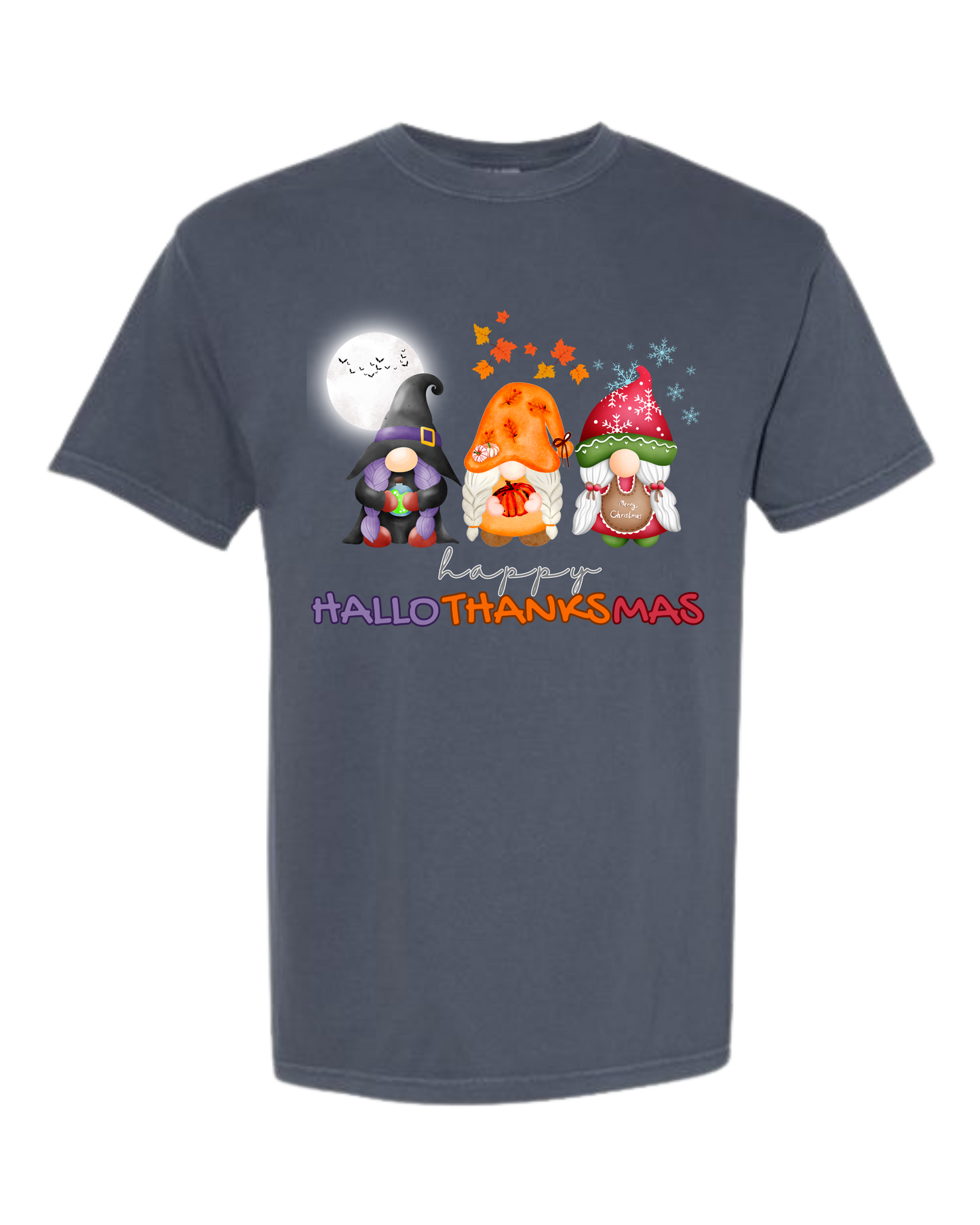 Happy HalloThanksMas Gnomes - Comfort Colors - Heavyweight Unisex Tee - Blues