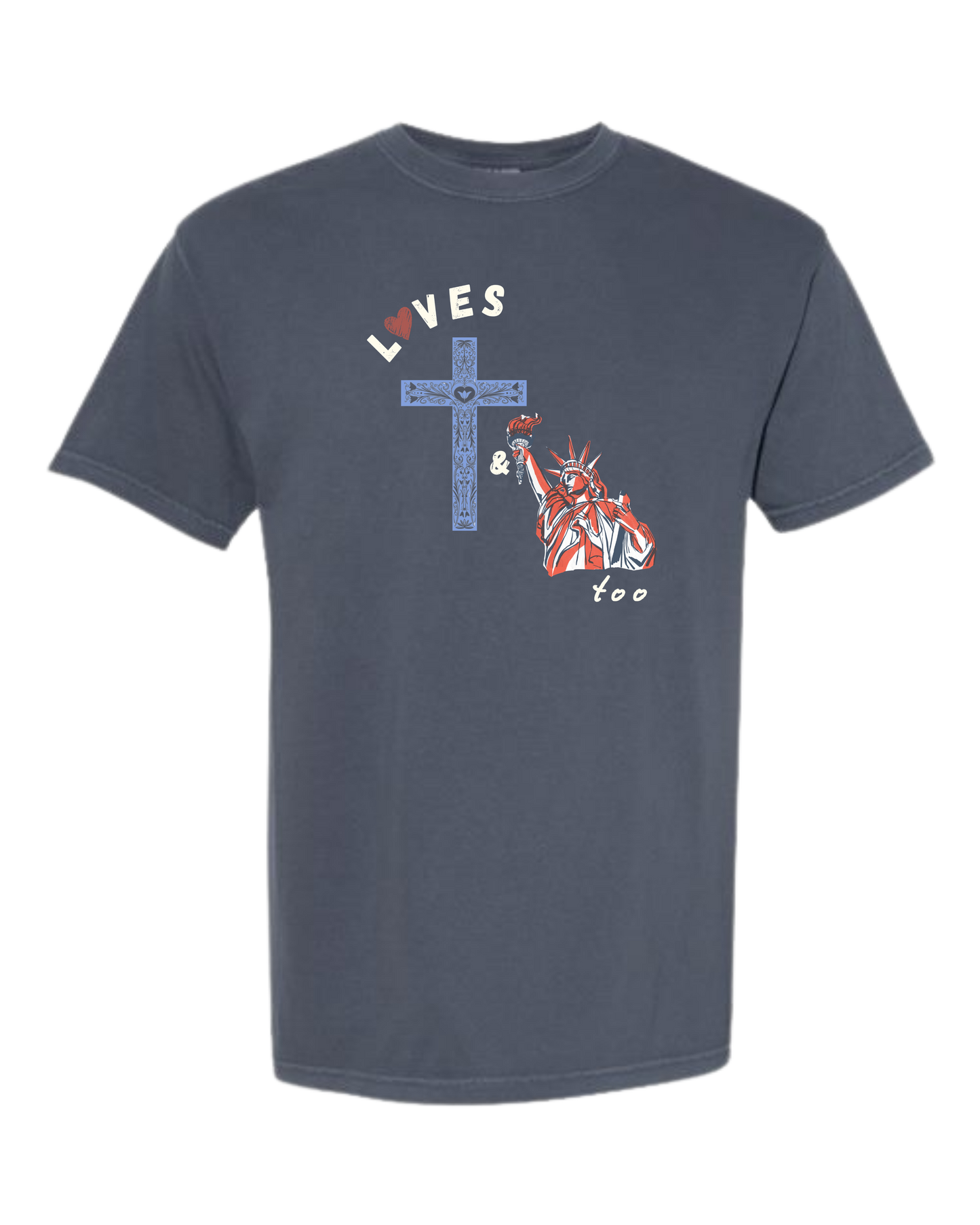 Loves Jesus & America too - Comfort Colors - Heavyweight Unisex Tee - Blues
