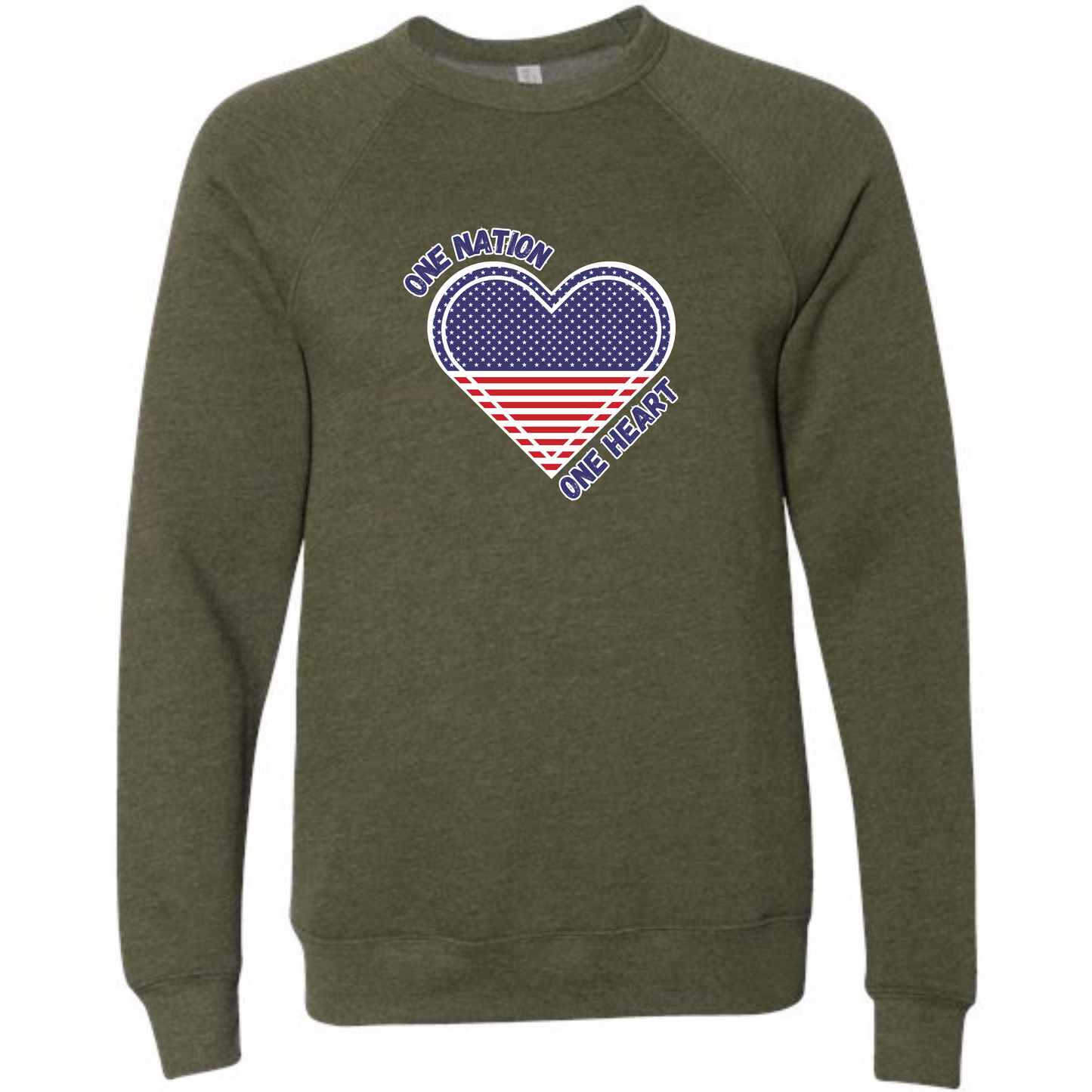 One Nation One Heart - Sponge Fleece Raglan Sweatshirt - Blues, Greens, Purple, and Black