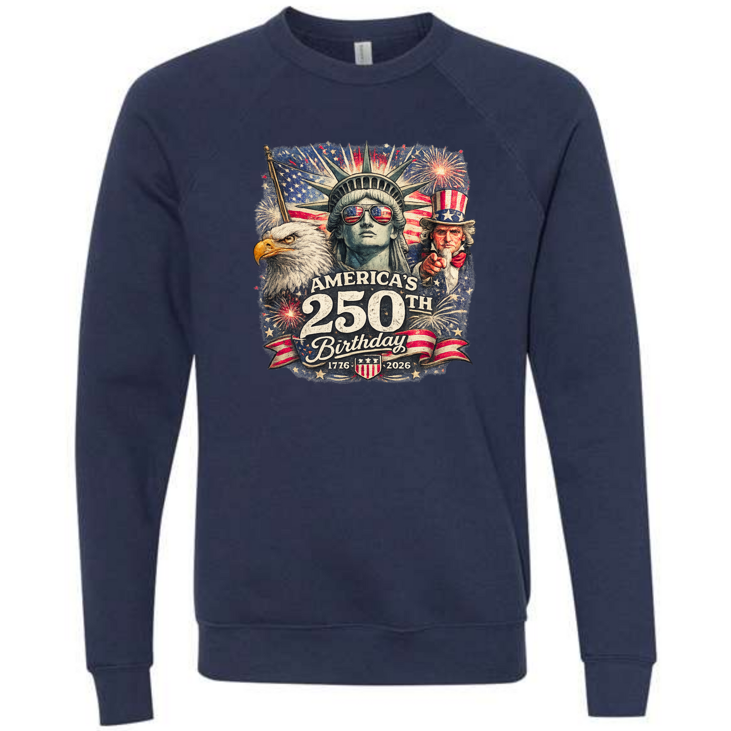 America's 250th Birthday - Sponge Fleece Raglan Sweatshirt - Blues, Greens, Purple, and Black