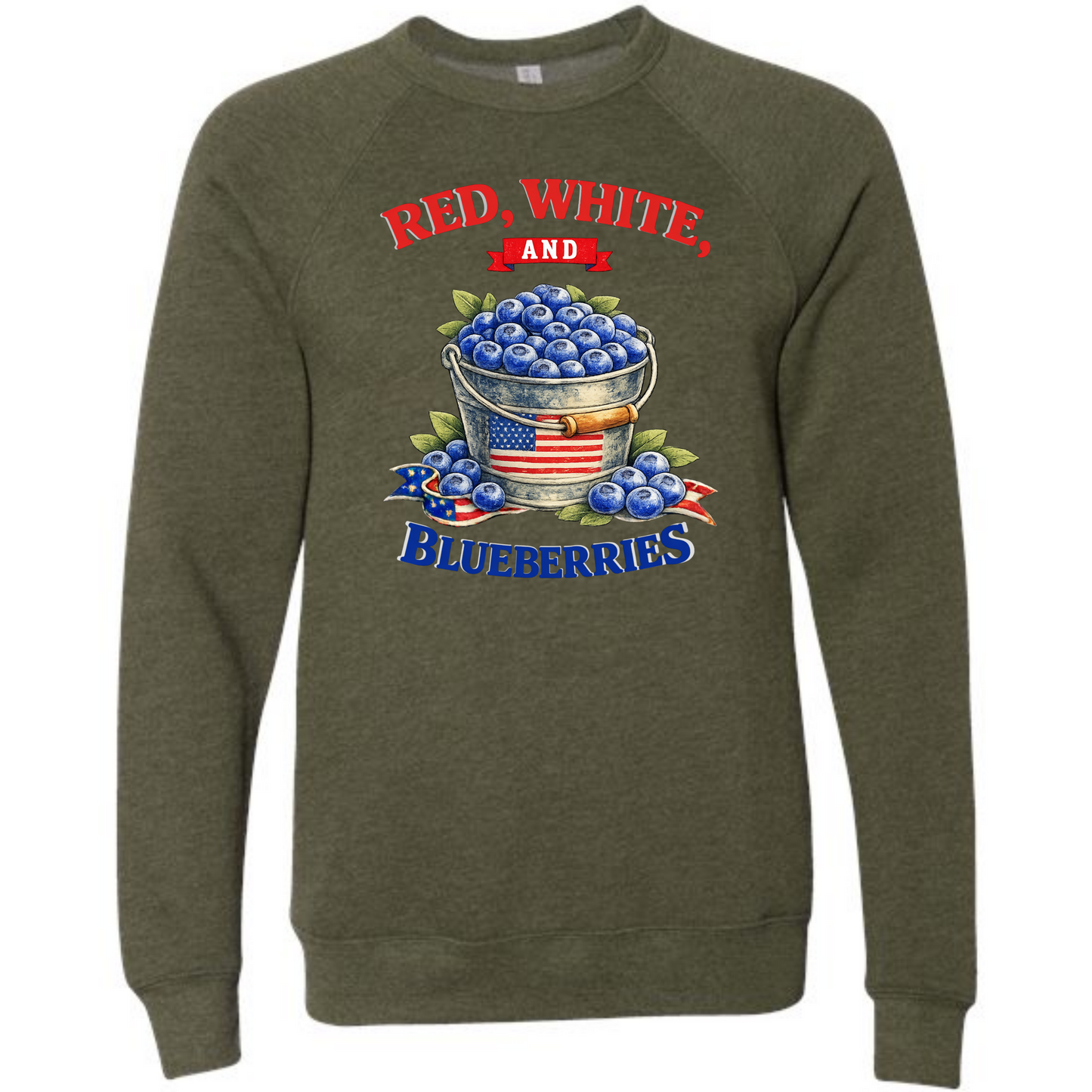 Red, White, And Blueberries - Sponge Fleece Raglan Sweatshirt - Blues, Greens, Purple, and Black