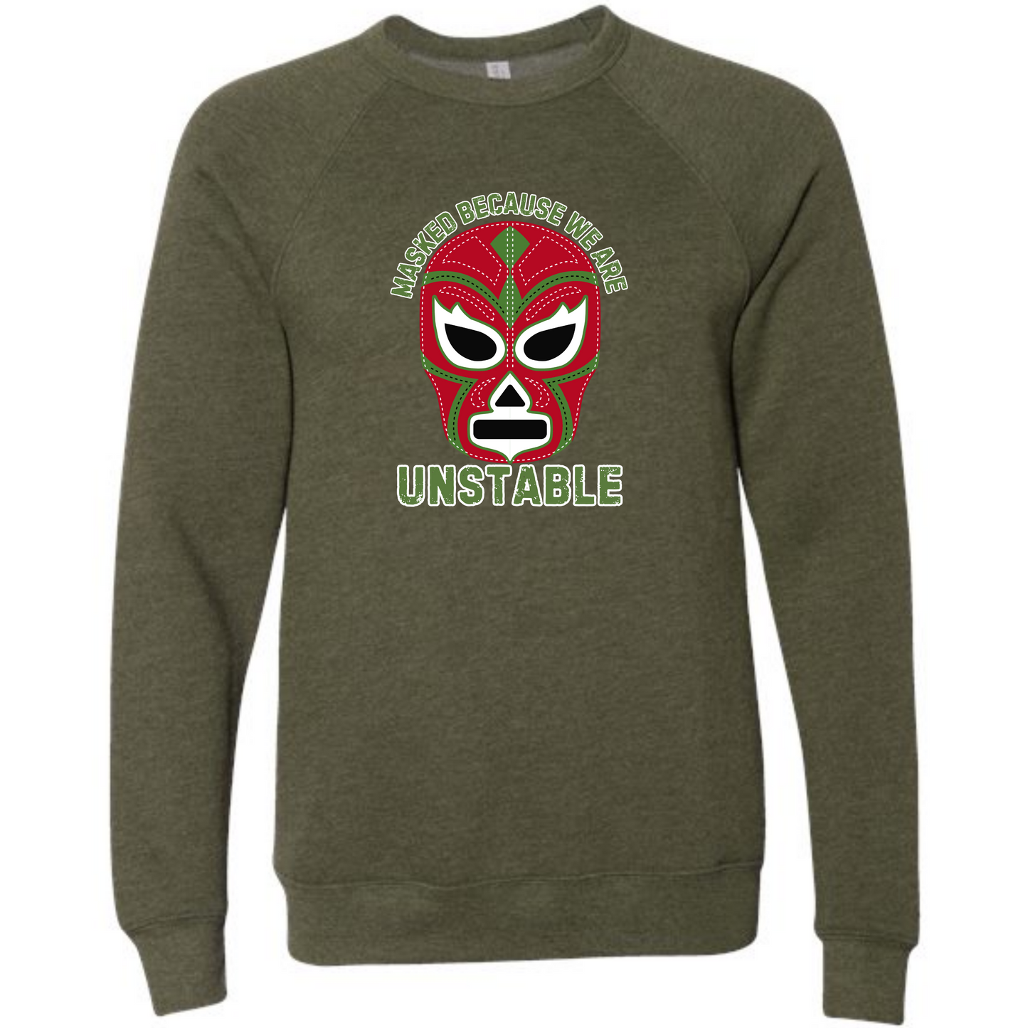 Masked Because We Are Unstable - Sponge Fleece Raglan Sweatshirt - Blues, Greens, Purple, and Black