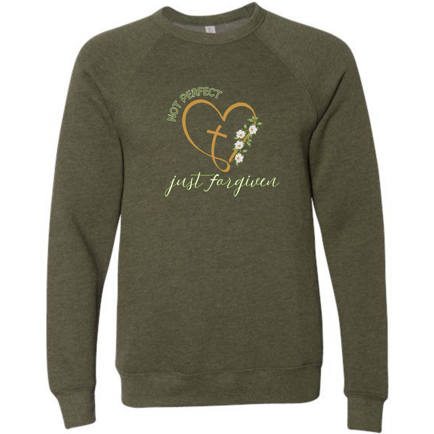 Not Perfect Just Forgiven - Sponge Fleece Raglan Sweatshirt - Blues, Greens, Purple, and Black