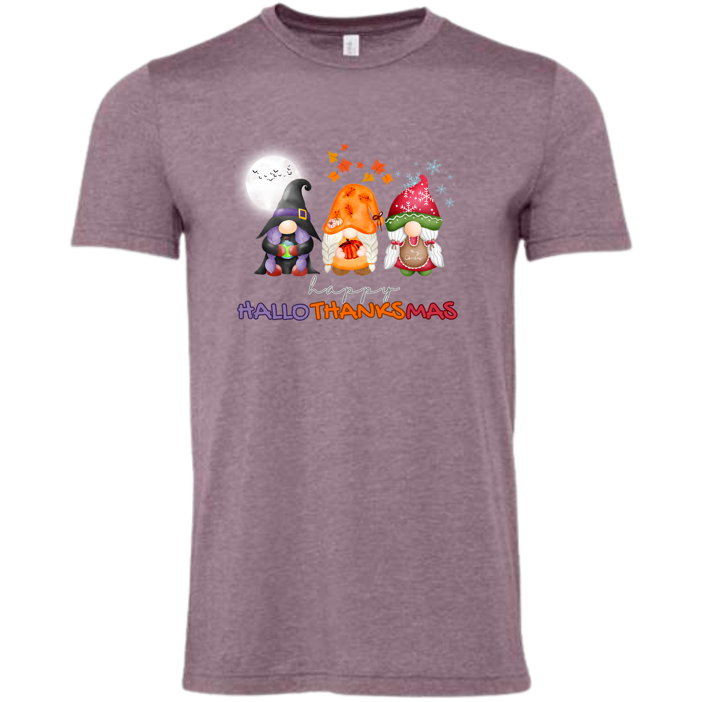 Happy HalloThanksMas Gnomes - Unisex Tee - Purples