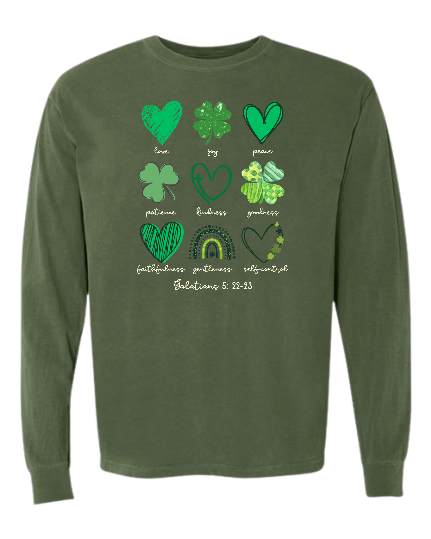 Galatians 5 - St Patrick's Day - Comfort Colors - Heavyweight Long Sleeve Tee - Blues & Greens