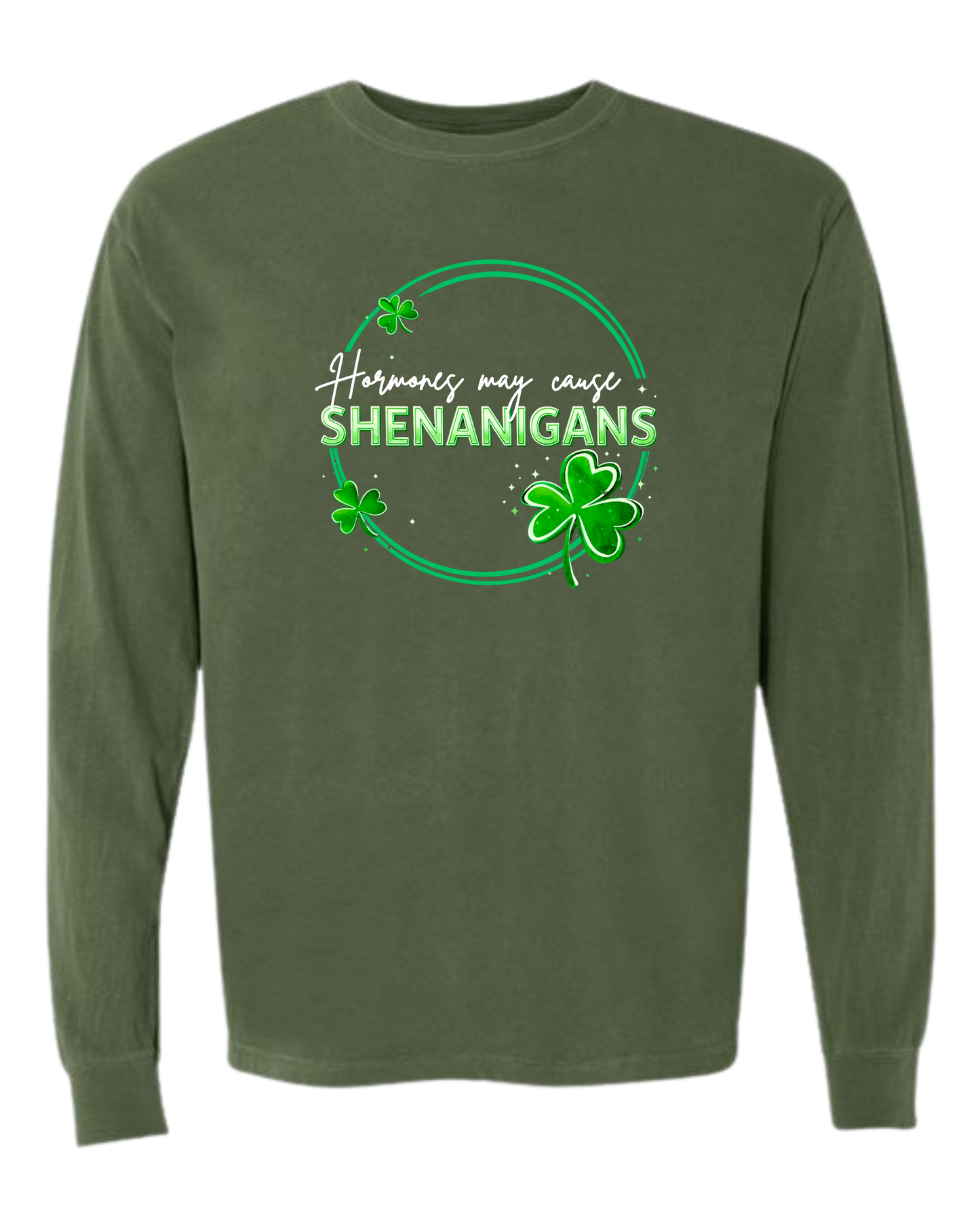 Hormones May Cause Shenanigans - Comfort Colors - Heavyweight Long Sleeve Tee - Blues & Greens