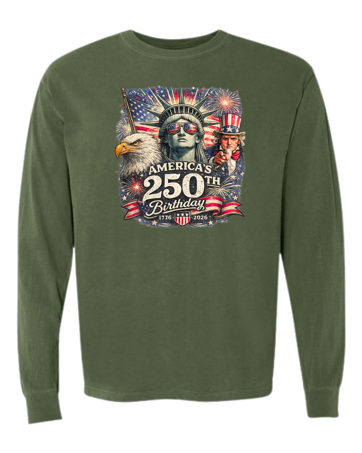 America's 250th Birthday - Comfort Colors - Heavyweight Long Sleeve Tee - Blues & Greens