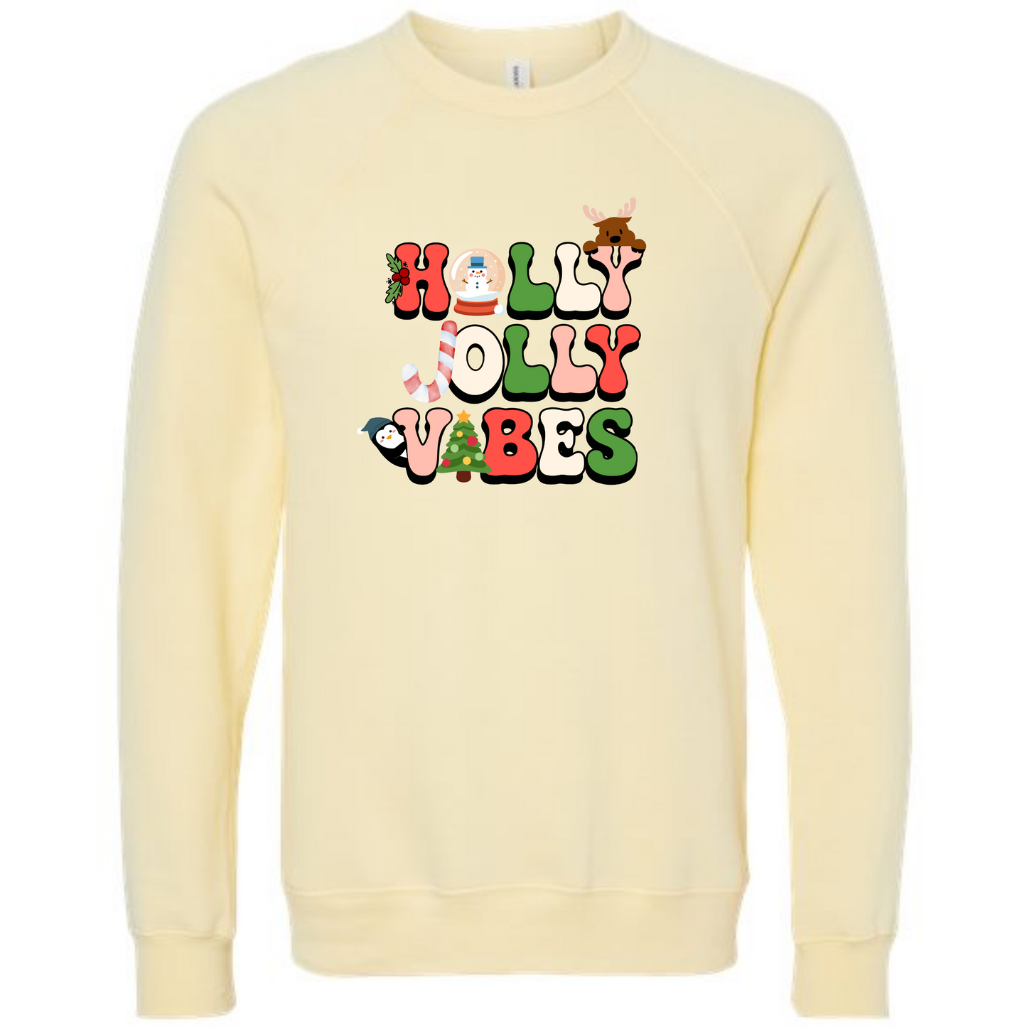 Holly Jolly Vibes - Sponge Fleece Raglan Sweatshirt - Assorted Colors