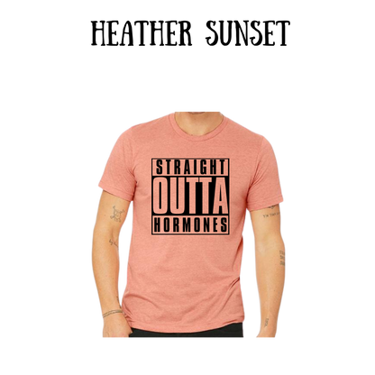 straight outta hormones - unisex tee - yellows, oranges, reds