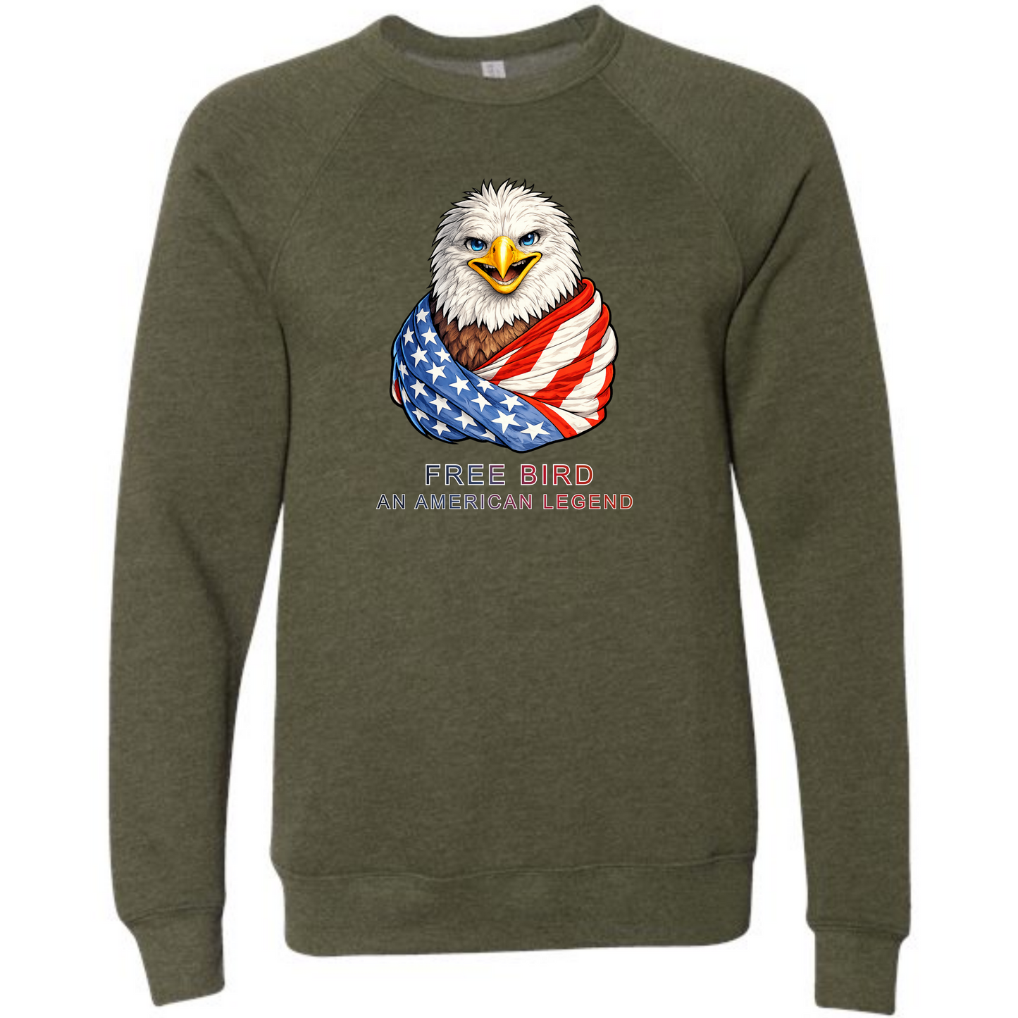 Free Bird An American Legend - Sponge Fleece Raglan Sweatshirt - Blues, Greens, Purple, and Black